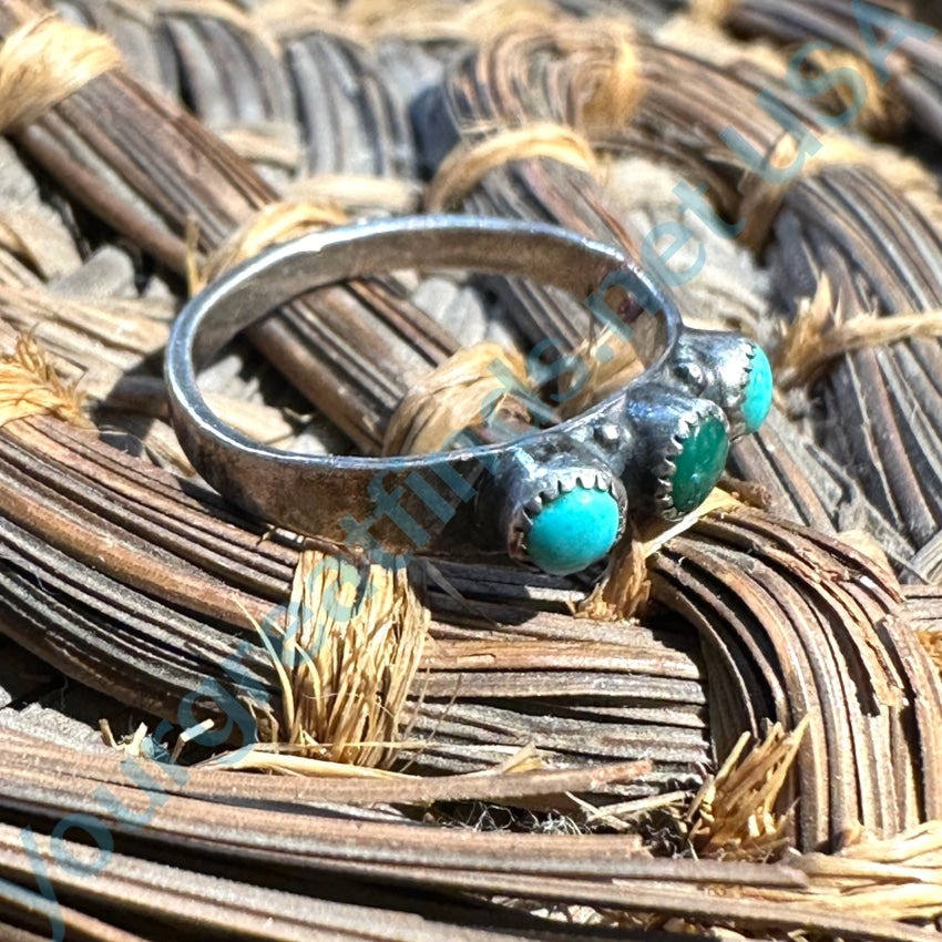 Tiny Sterling Silver Turquoise Row Ring Size 4 - Dainty Stackable Jewelry for Women, Perfect for Everyday Wear & Gift Giving