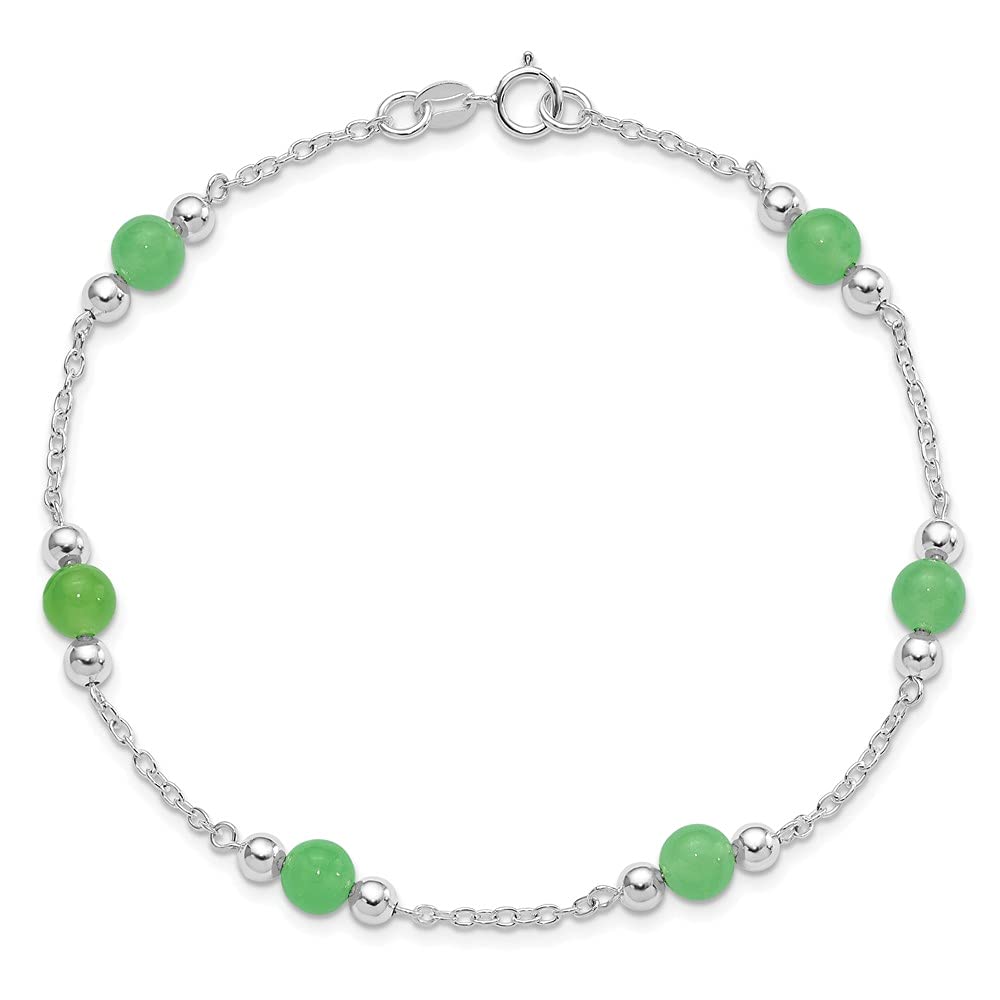 925 Sterling Silver Green Jade Anklet Chain - Elegant Adjustable Ankle Bracelet for Women, Dainty Fine Jewelry Gift for Her, 9 Inch - Perfect for Weddings, Parties & Everyday Wear