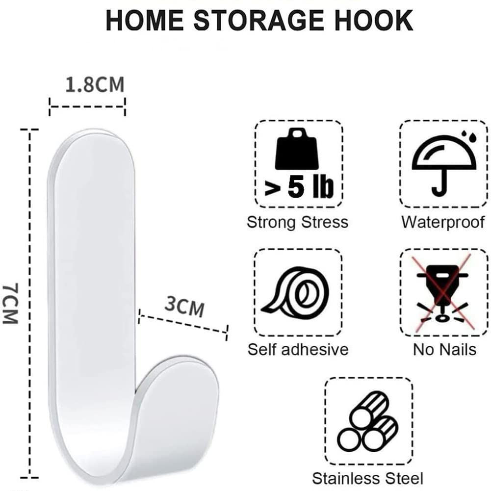 QMAHA Stainless Steel Adhesive Hooks - 12 Pack Self-Adhesive Wall Hooks for Bathroom, Kitchen, Towel Hanging, Strong Hold, White | Perfect for Organizing Home, Office & Dorm Rooms