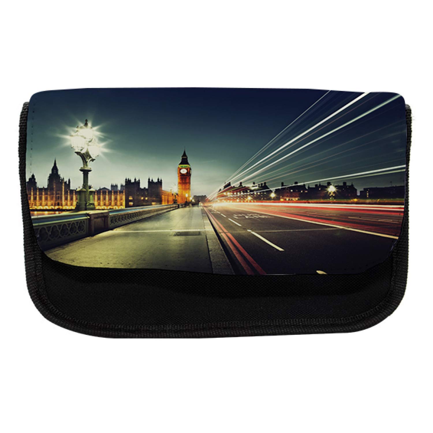 Ambesonne London Themed Pencil Case - Big Ben & Cityscape Design, Double Zipper Fabric Pen Pencil Bag (8.5