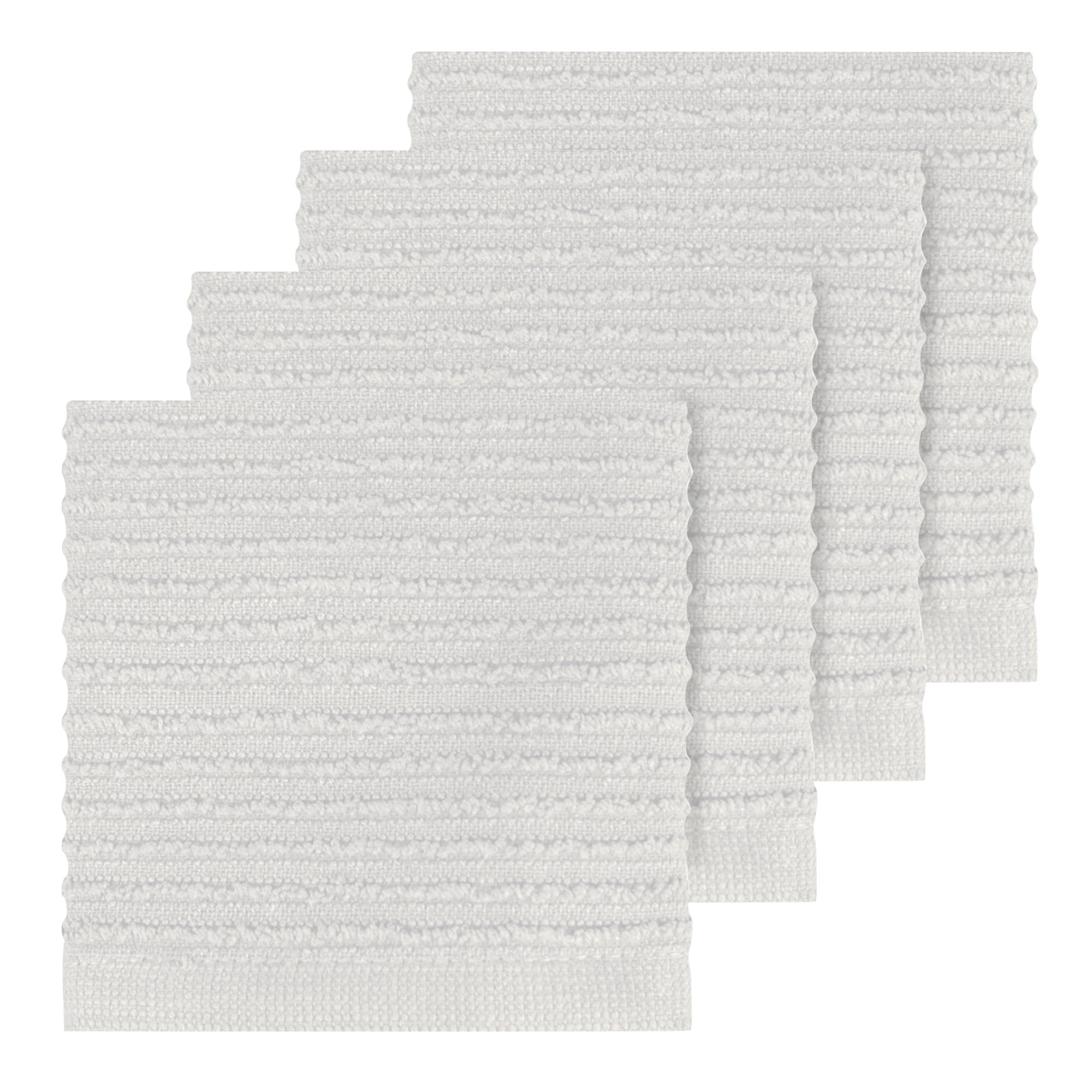 Premium Ridged Terry Cotton Dish Cloths - Super Absorbent Kitchen Towels for Washing & Drying Dishes | Reusable & Machine Washable | Set of 4 White Dishcloths | Perfect for Daily Kitchen Cleaning, Dish Drying & Counter Wiping