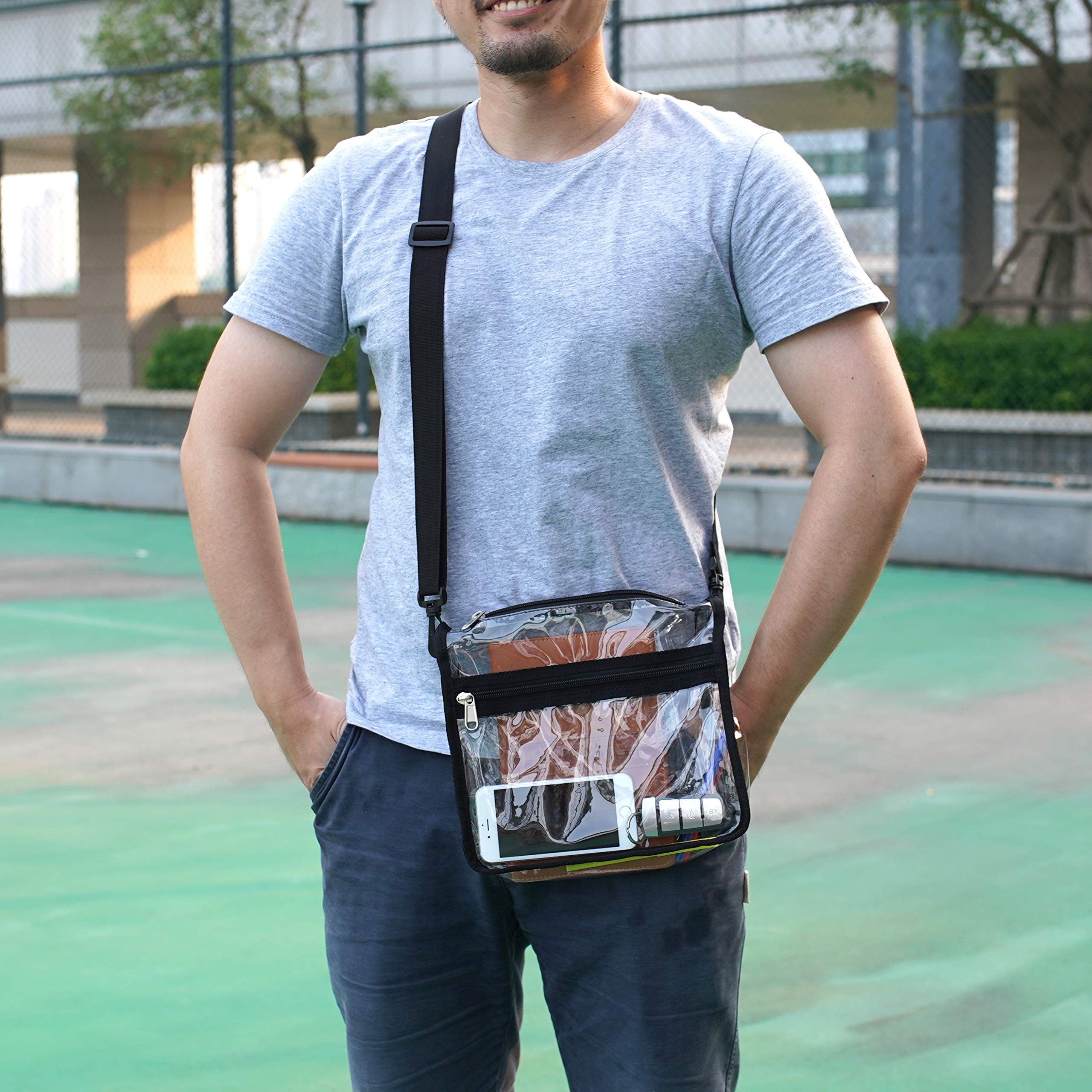Edraco Clear Crossbody Purse Bag for Women & Men - Stadium Approved Transparent Shoulder Tote with Front Pocket & Adjustable Strap - Perfect for Concerts, Gym, Sports Events & Travel Security Checks