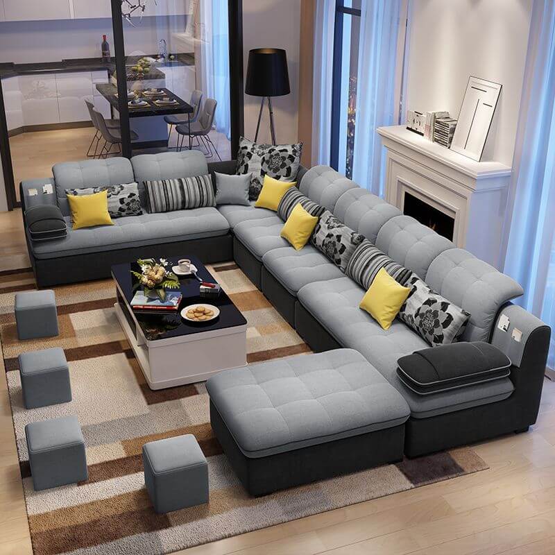 U-Shaped Corner Sectional Sofa - 6-Piece Set with Reversible Design, Seats 7 - Perfect for Large Living Rooms & Family Gatherings