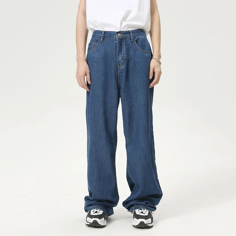 American Style Casual Men's Denim Pants - Loose Fit Wide Leg Jeans for Men | Summer & Fall Fashion Trendy Trousers | Perfect for Streetwear, Daily Wear and Casual Outings