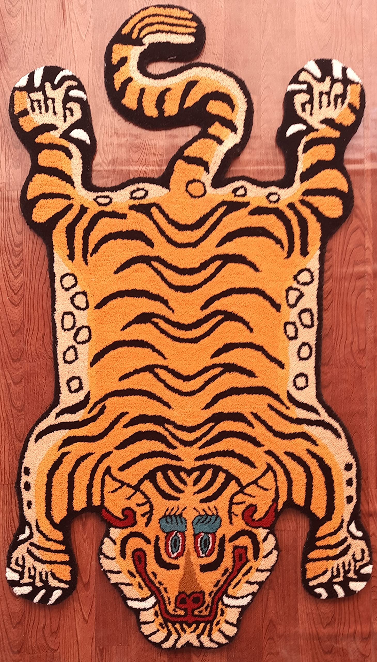 Handmade 3x5 Ft Tibetan Tiger Rug - 100% Wool Tufted Animal Carpet for Living Room, Bedroom & Home Decor - Boho Chic & Modern Style
