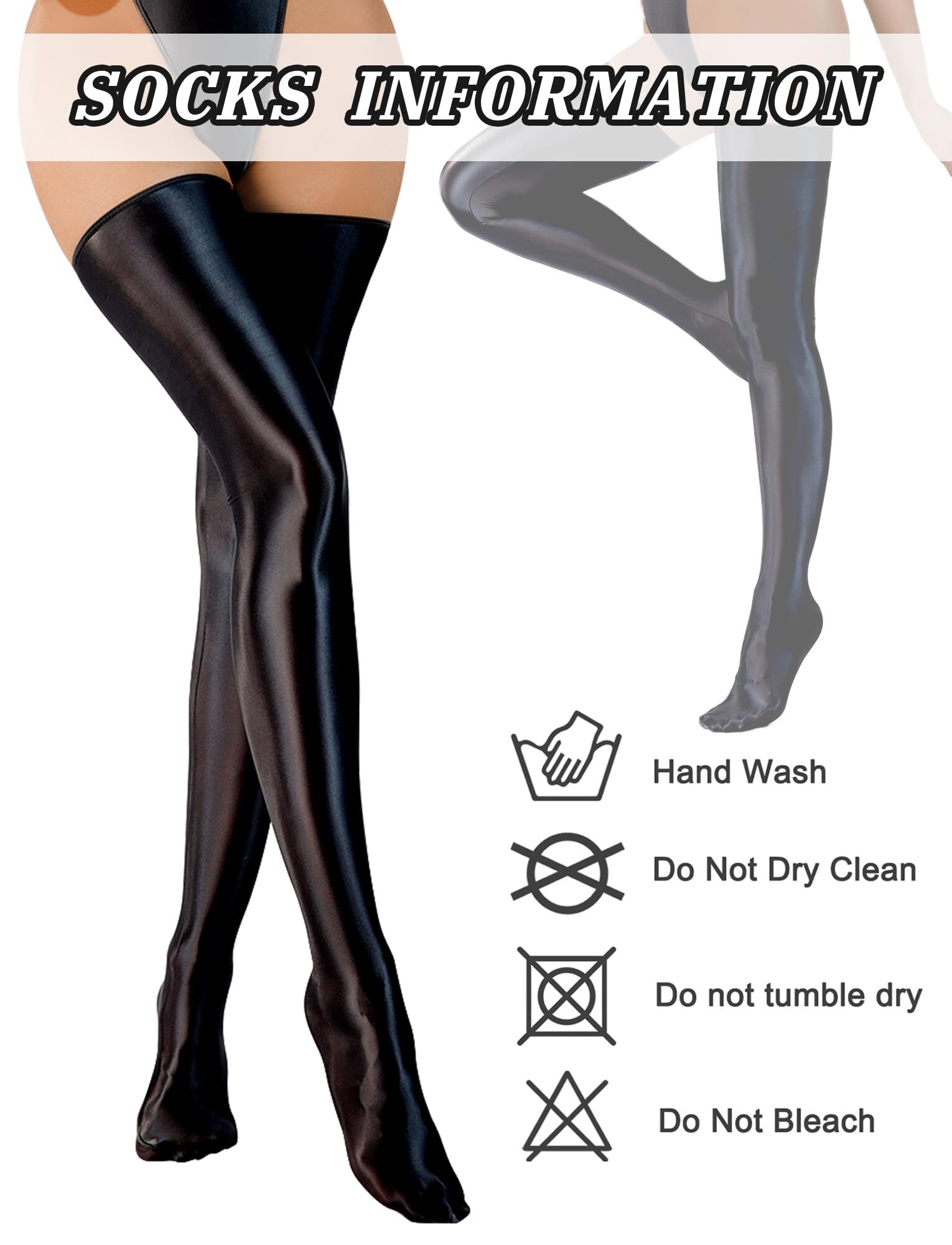 AIEOE Women's Thigh High Stockings - Oily Glossy Knee High Socks, Sexy Shiny Hold Up Stockings for Women, Wet Look Overknees - Perfect for Cosplay, Date Night & Fashion Outfits