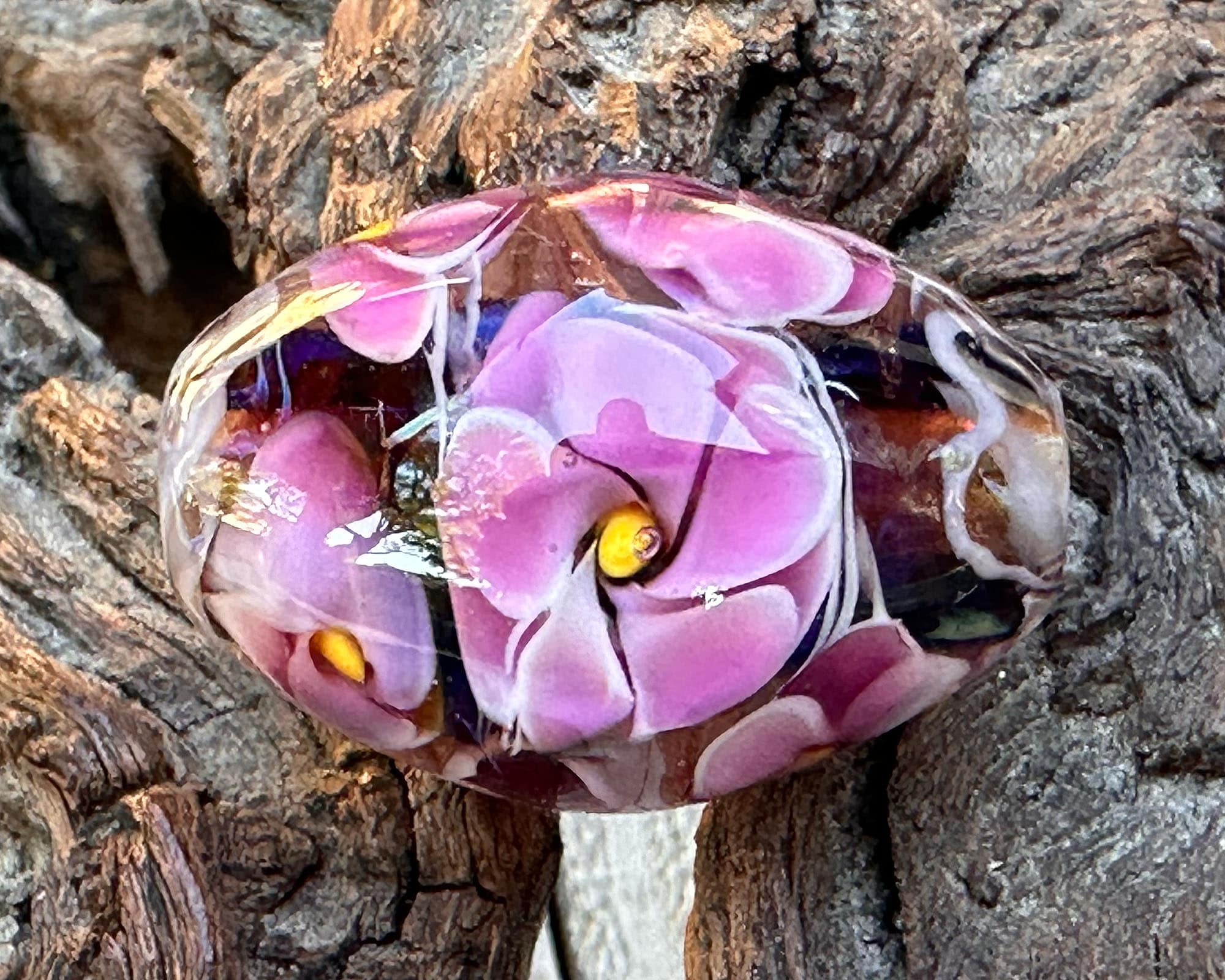 Pink Floral Shimmer Lampwork Glass Focal Bead for Jewelry Making - Handmade SRA Beads for Necklaces, Bracelets & DIY Craft Projects