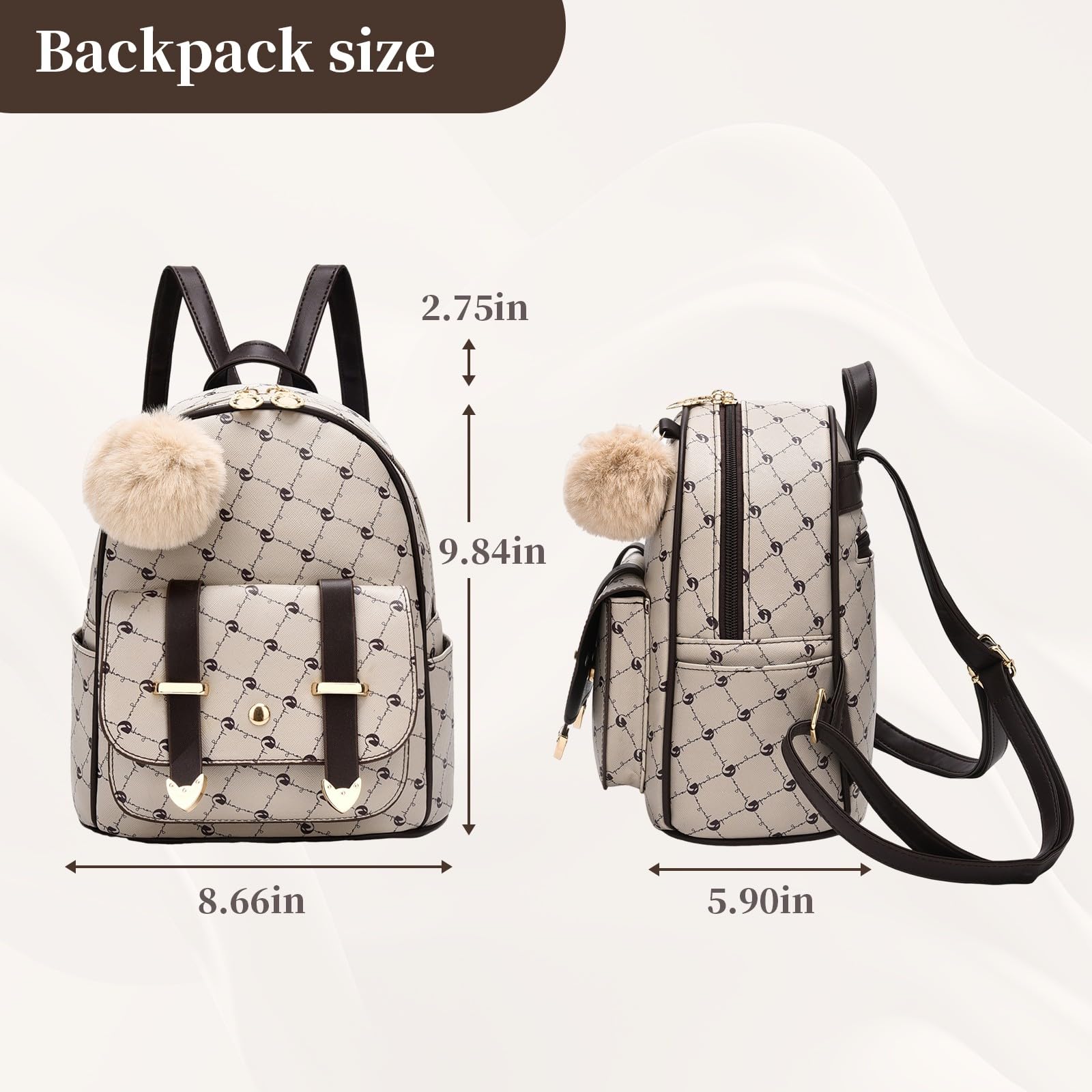 IHAYNER Girls Fashion Backpack - Mini PU Leather Shoulder Bag with Pompom for Women & Teen Girls | School, Travel & Daily Use Cute Purse
