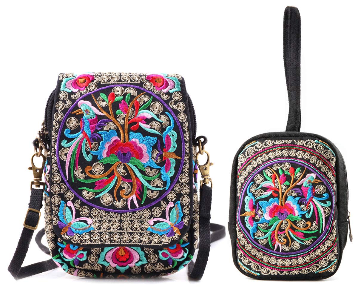 Goodhan Floral Embroidery Canvas Crossbody Bag for Women - Stylish Messenger Purse with Phone Pouch | Perfect for Daily Use, Travel & Casual Outings