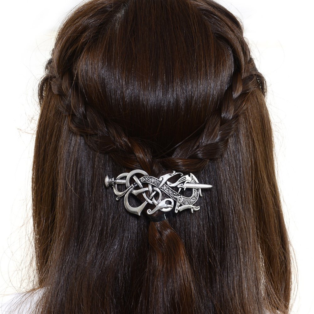 Viking Hair Clip - Celtic Knots Silver Hairpin for Men | Viking Jewelry & Dragon Hair Decor for Cosplay & Medieval Events