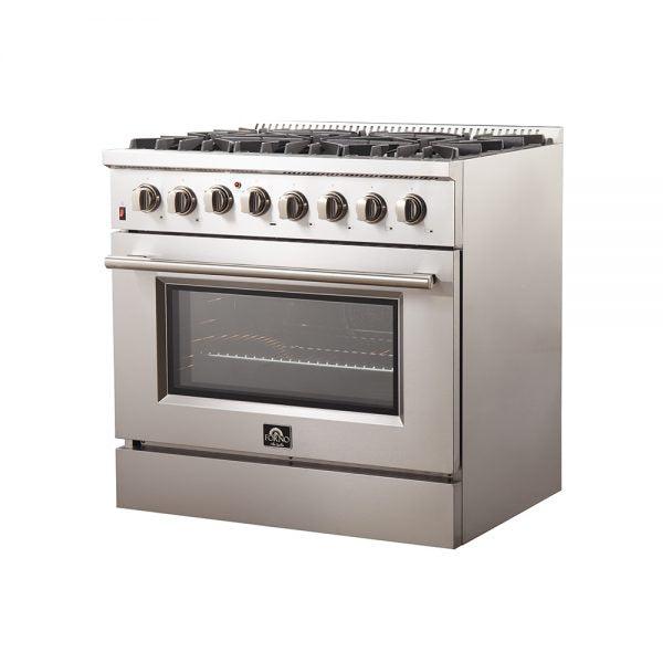 Forno Galiano Gold Professional 36-Inch 5.36 cu. ft. Freestanding Dual Fuel Range - Gas Stove & Electric Oven in Stainless Steel (FFSGS6156 36) | Perfect for Home Chefs & Modern Kitchens