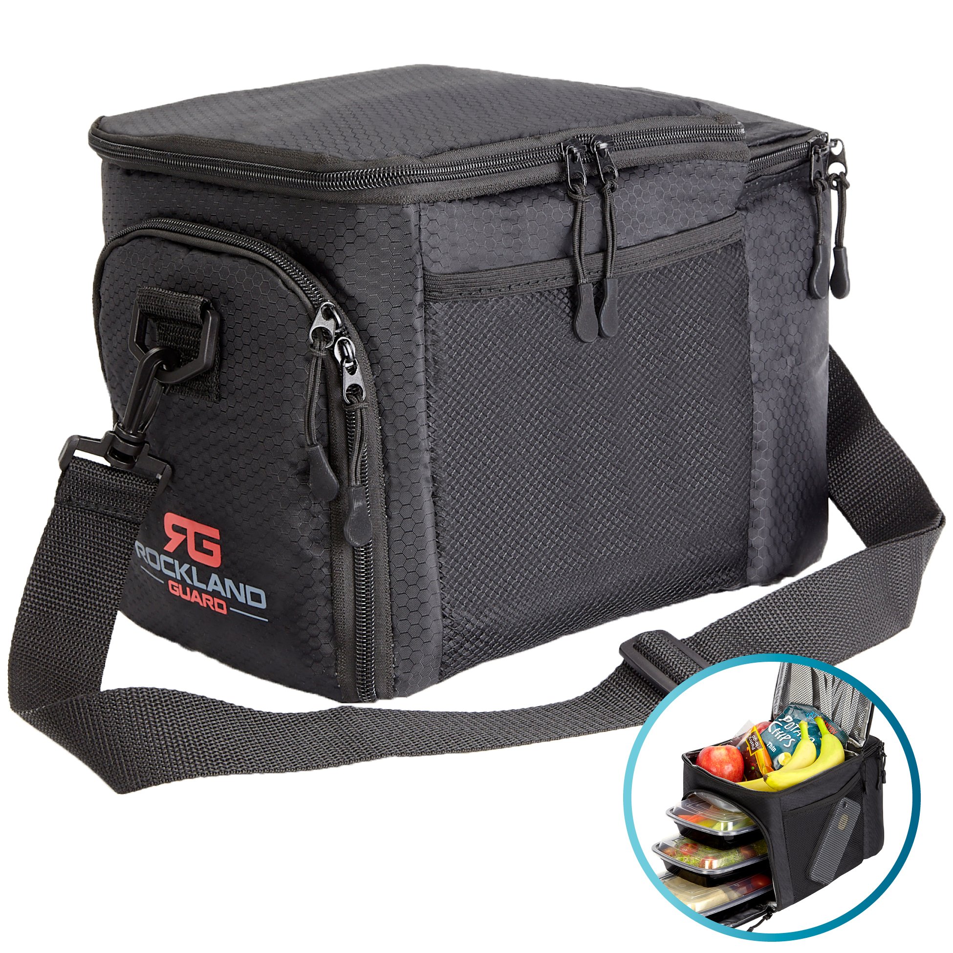 Insulated Lunch Bag for Work & Travel - Meal Prep with Compartments for Food Containers & Bottles - Perfect for Office, Picnic & Camping - Black