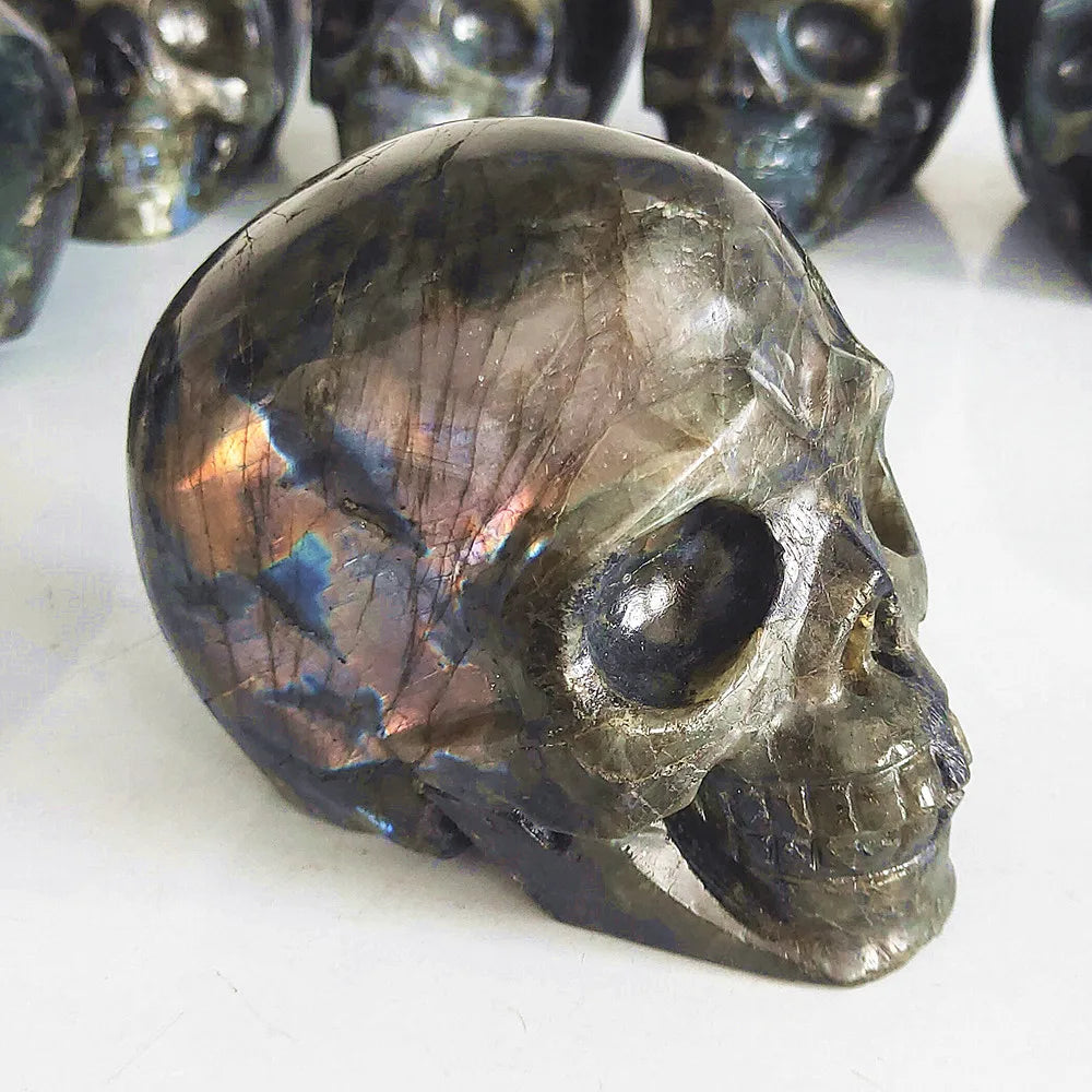 Natural Labradorite Crystal Skull - 500g 1.7lb Reiki Healing Stone, Meditation & Spiritual Decor for Home, Office, Yoga Studio