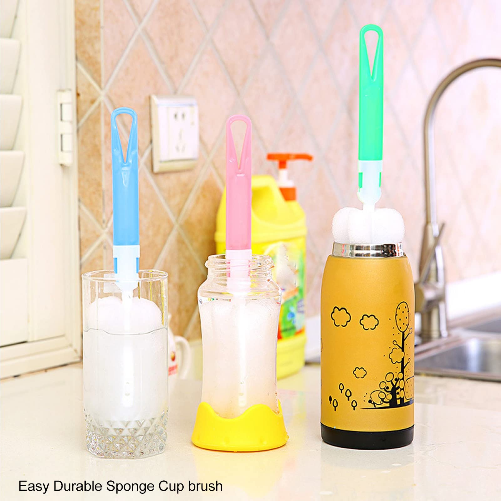 50pcs Long Handle Bottle Cleaning Brushes - Premium Sponge Brush Set for Baby Bottles, Water Bottles, Mugs & Narrow Containers - Perfect for Home, Kitchen, Nursery & Travel Use