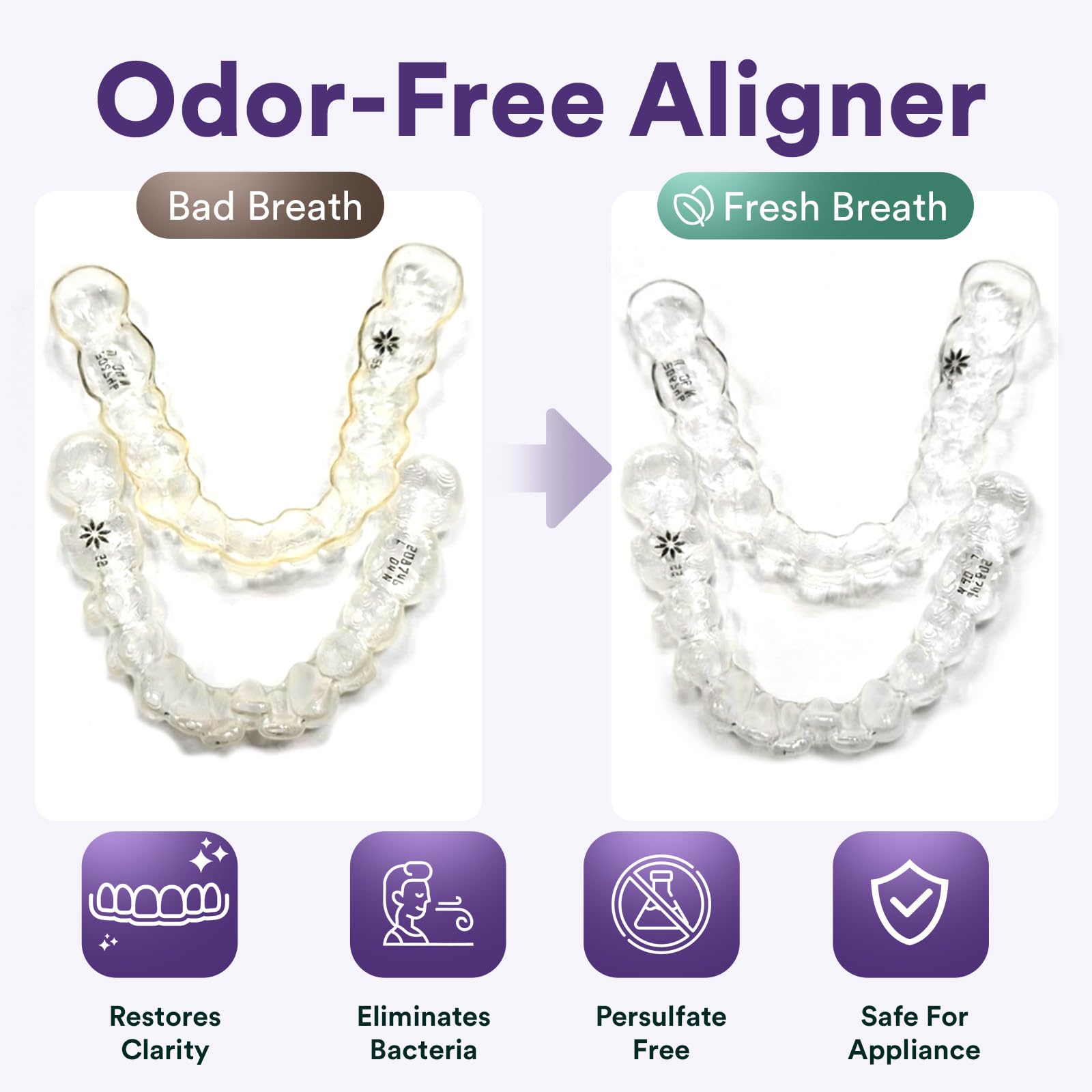 Weiss Naturals Retainer & Invisalign Cleaner Tablets - 30 Grape Scented Tablets for Stain, Odor & Plaque Removal | FSA/HSA Eligible, Persulfate-Free | Perfect for Night Guards, Dentures & Clear Aligners | 1-Month Supply