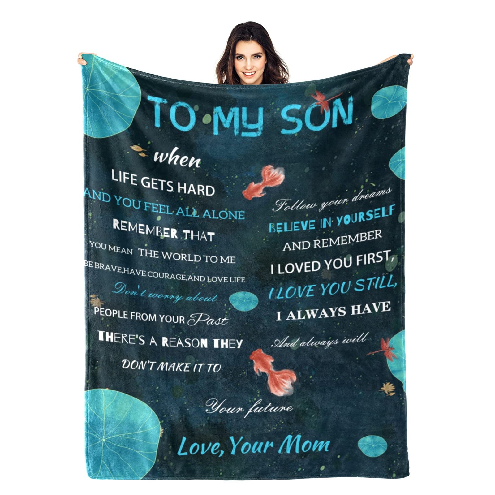 Mom to Son Fleece Flannel Throw Blanket - 80x60 Inch Soft Cozy Blanket for Couch, Sofa & Bed - Family Love Letter Quilt with Positive Encouragement - Perfect Gift for Kids, Living Room & Nursery Comfort