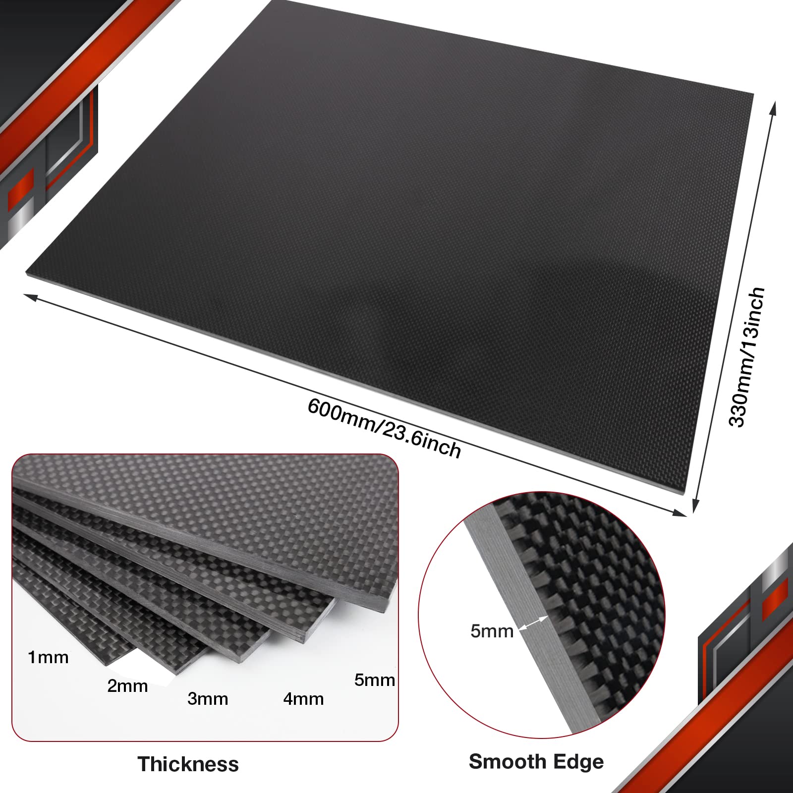 3K Twill Weave Carbon Fiber Sheet 330x600x2.5mm - 100% Matte Finish Laminate Panel for Automotive, RC Models & DIY Projects