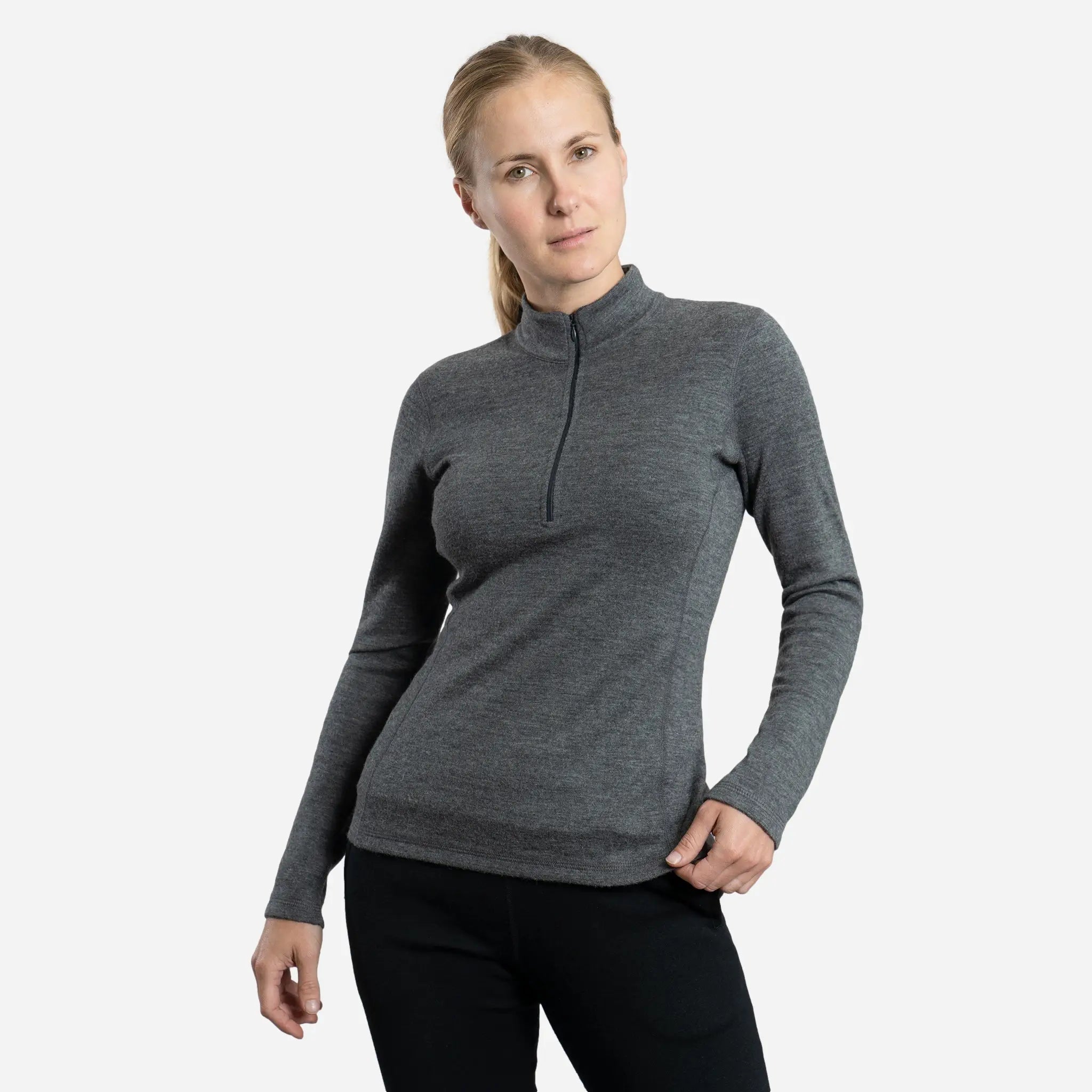 Women's 300 Lightweight Alpaca Wool Base Layer - Half Zip Thermal Top for Hiking, Skiing & Winter Outdoor Activities
