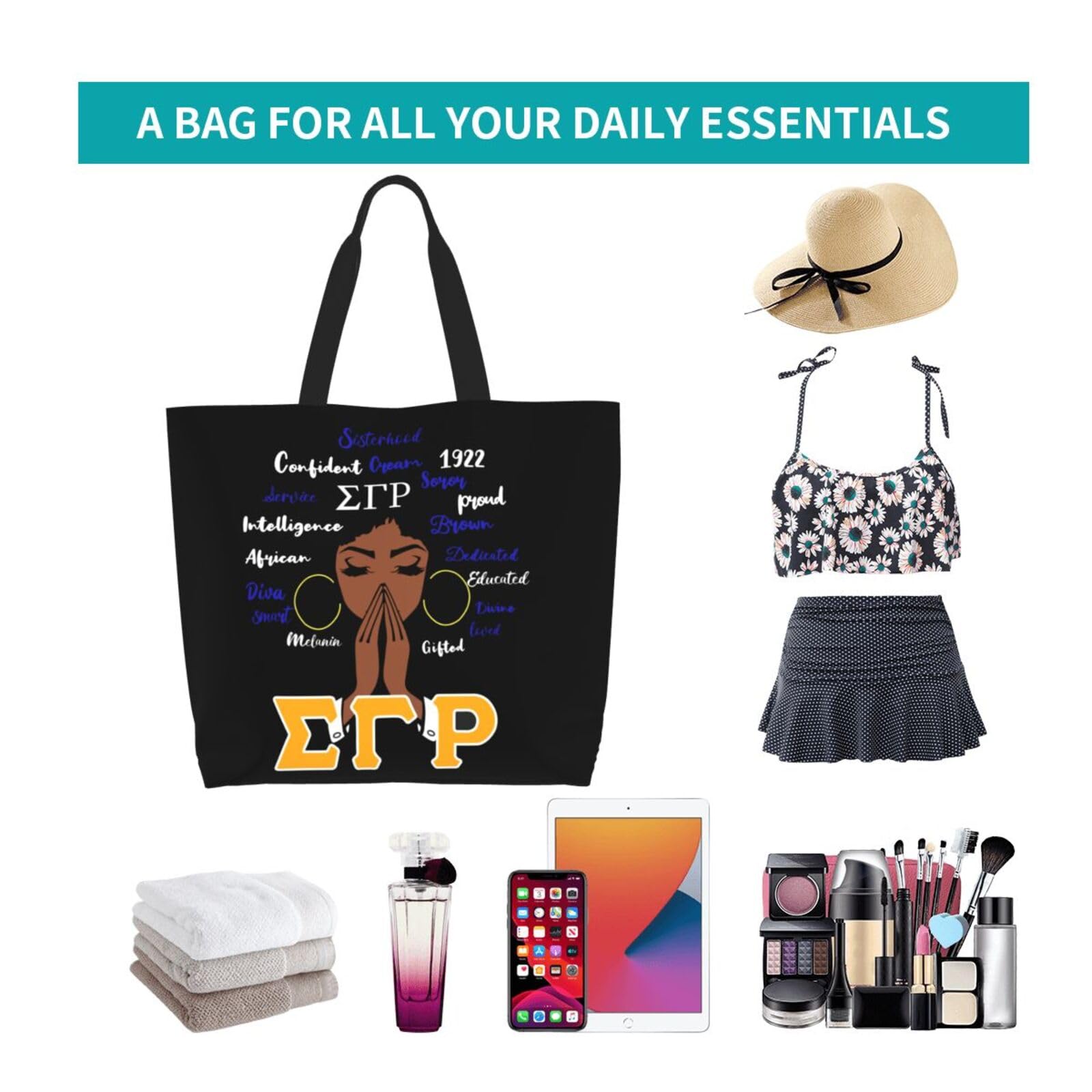 Sorority Tote Bag for Women - 1922 Reusable Large Fashion Beach & Shopping Shoulder Bag - Perfect for Sorority Gifts, College Life, Beach Trips & Daily Use