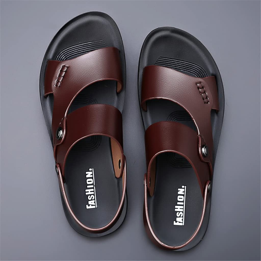 Vintage Men's Leather Slip-On Sandals - Non-Slip Beach Flip Flops for Summer Travel & Casual Wear - Black (Size 42) | Perfect for Beach Vacations, Poolside Relaxation, and Everyday Comfort