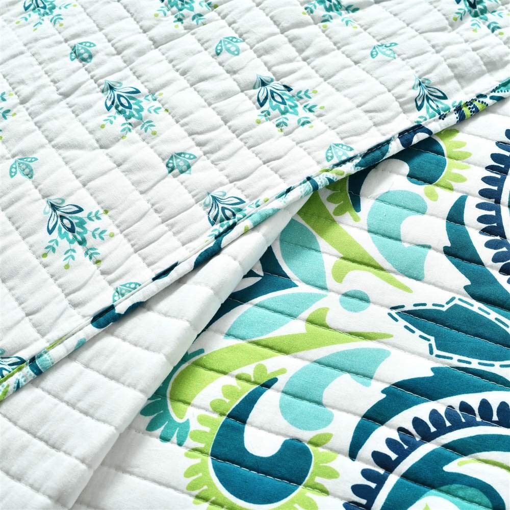 Lush Decor Clara Reversible Quilt Set - Full/Queen, Blue & Green for Cozy Bedroom