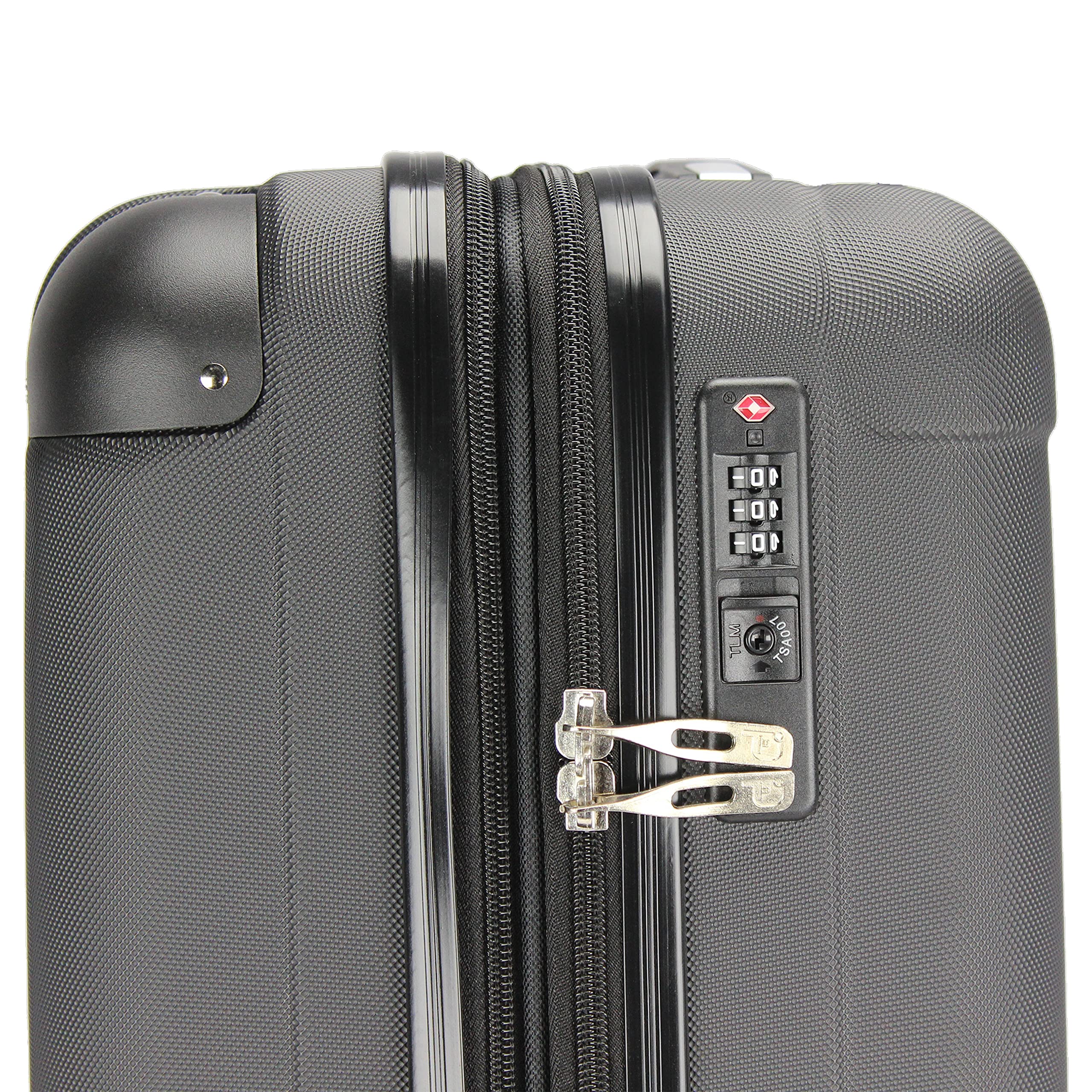Dejuno Tutin Hardside Spinner Luggage Set with TSA Lock - 3-Piece Black Suitcase for Travel, Carry-On & Checked Bags - Perfect for Business Trips, Vacations & International Flights