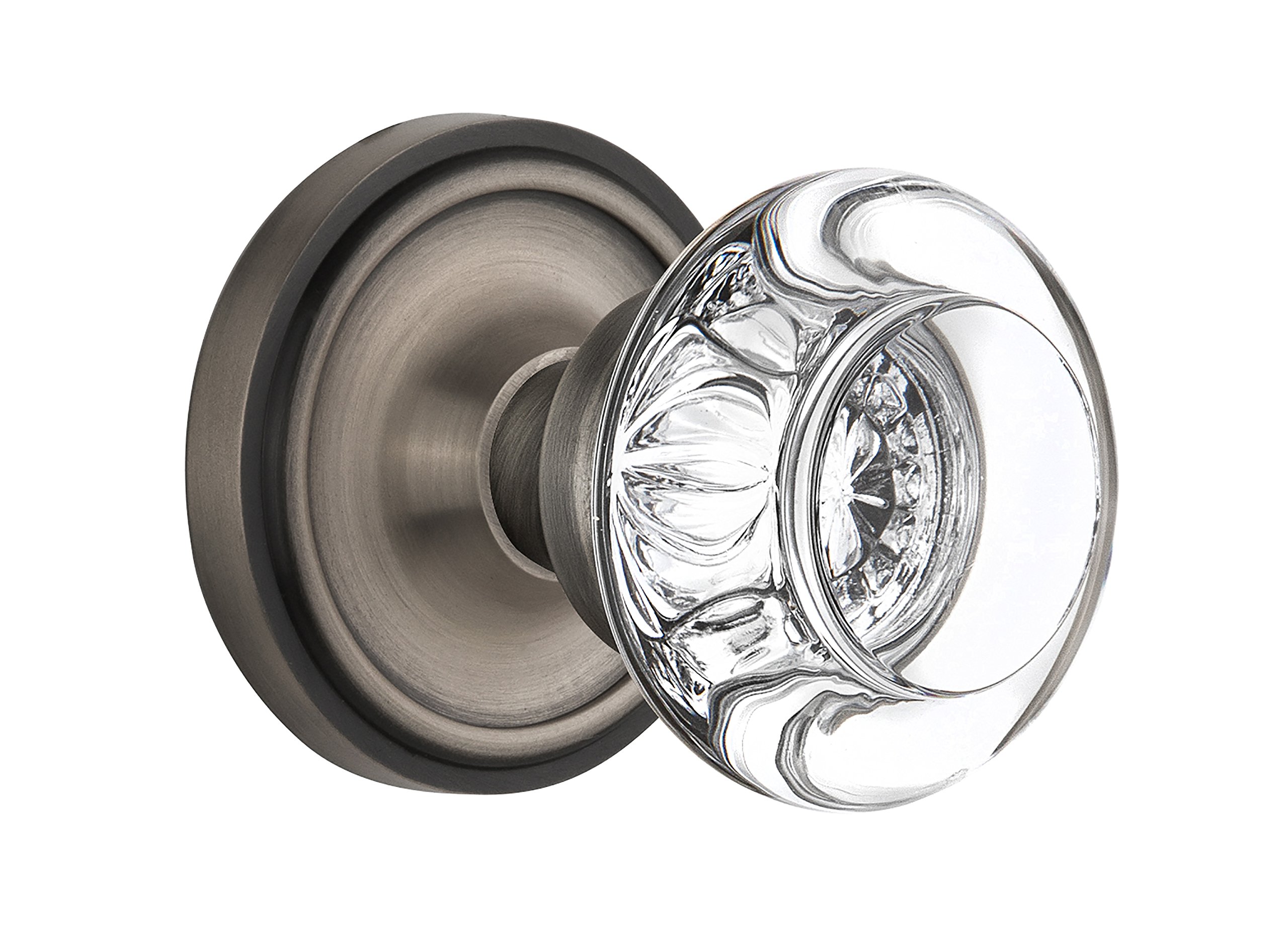 Antique Pewter Classic Rosette with Round Clear Crystal Glass Knob - 2.25