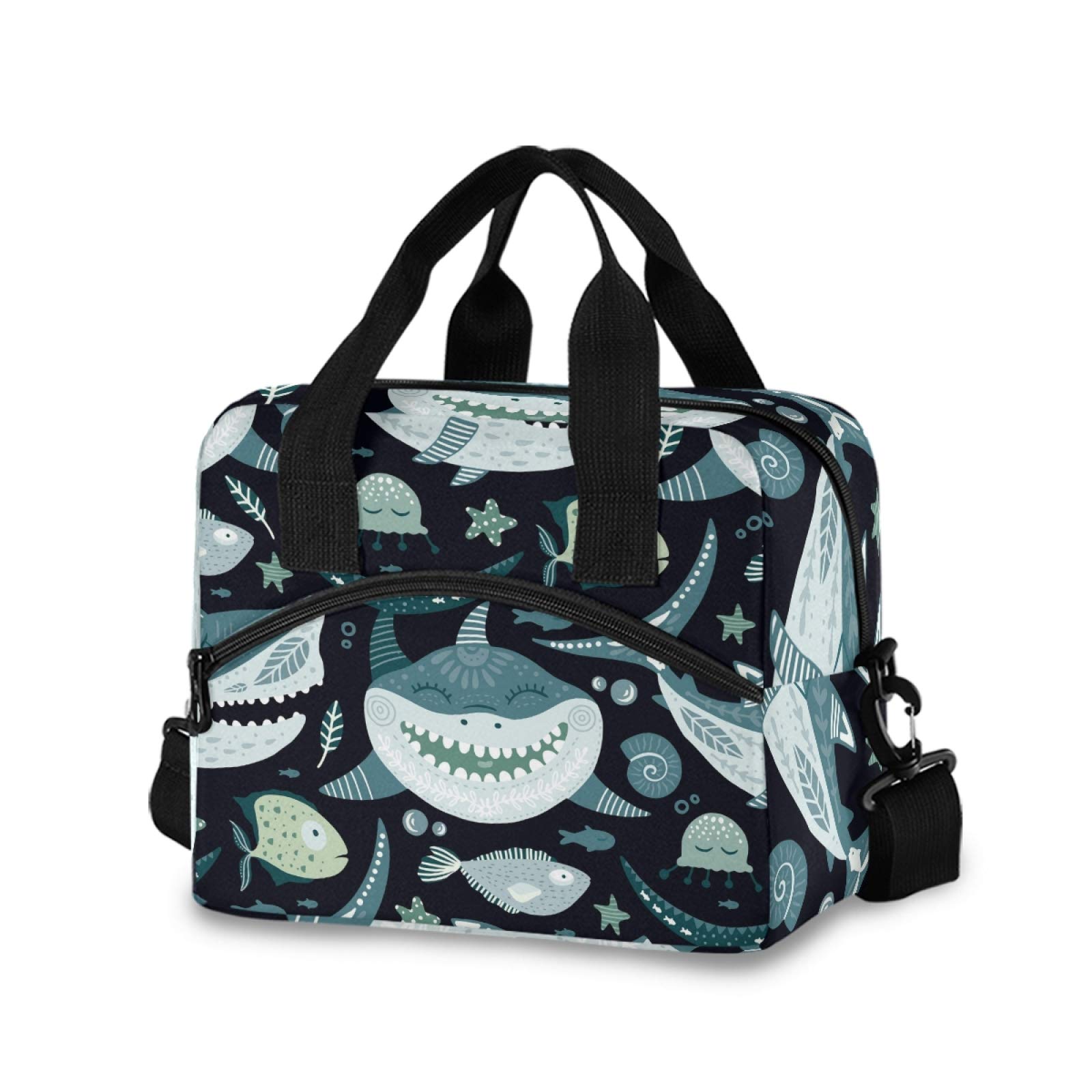 Ethical Sharks Open Mouth with Teeth Seamless Dark Leakproof Insulated Lunch Bag - Reusable Cooler Lunchbox Tote with Adjustable Shoulder Strap for Work, Travel & Outdoor Picnics | Perfect for Office, School, Camping & Beach Trips