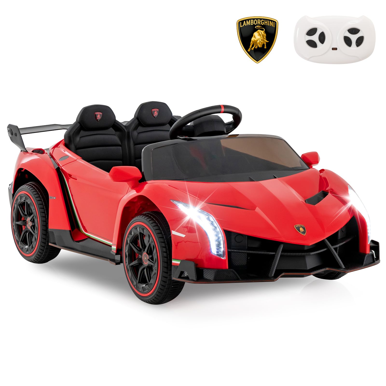 Costzon Licensed Lamborghini 12V Electric Ride-On Car for Kids Ages 3-8 - 4WD Battery-Powered Sports Car with Remote Control, 3 Speed Modes, Hydraulic Doors, LED Lights & Music - Perfect for Birthday Gifts, Outdoor Play & Pretend Driving Adventures