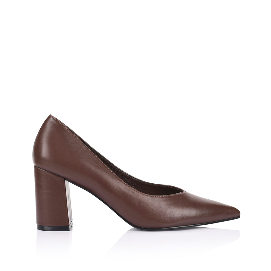 Elliot Block Heel Pumps for Women - Chocolate Brown Leather Comfortable Work Shoes | Perfect for Office, Business Meetings & Professional Events