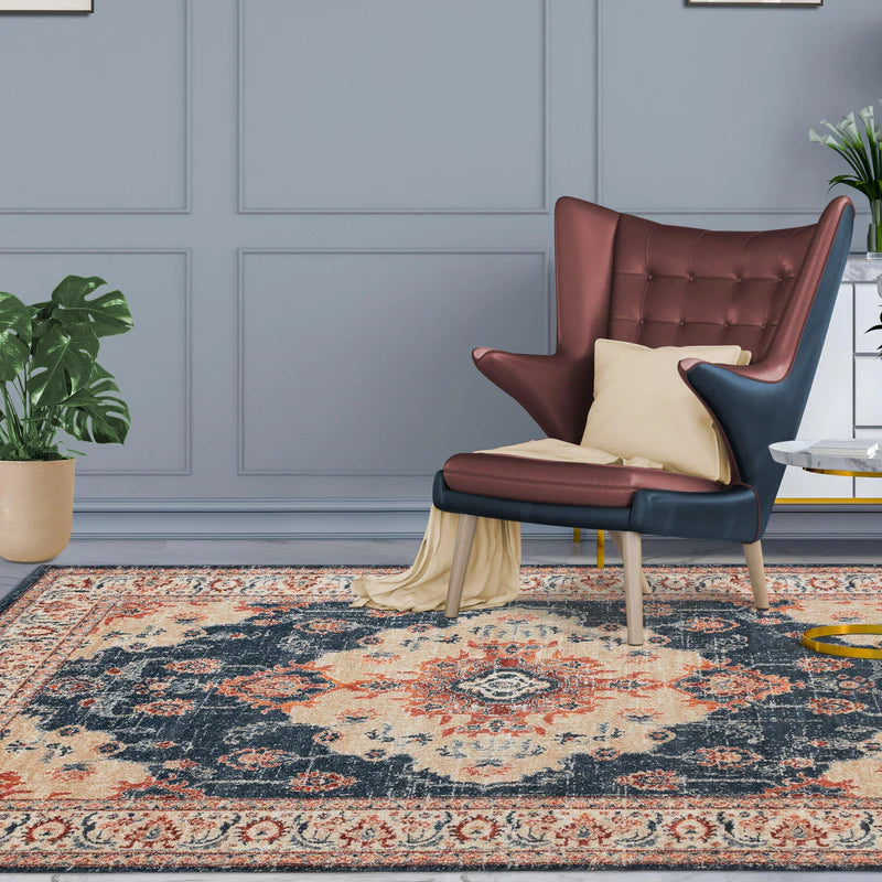 Octavia Oriental Medallion Indoor Area Rug - Non-Slip Traditional Persian Design Carpet for Living Room, Bedroom & Dining Room Decor