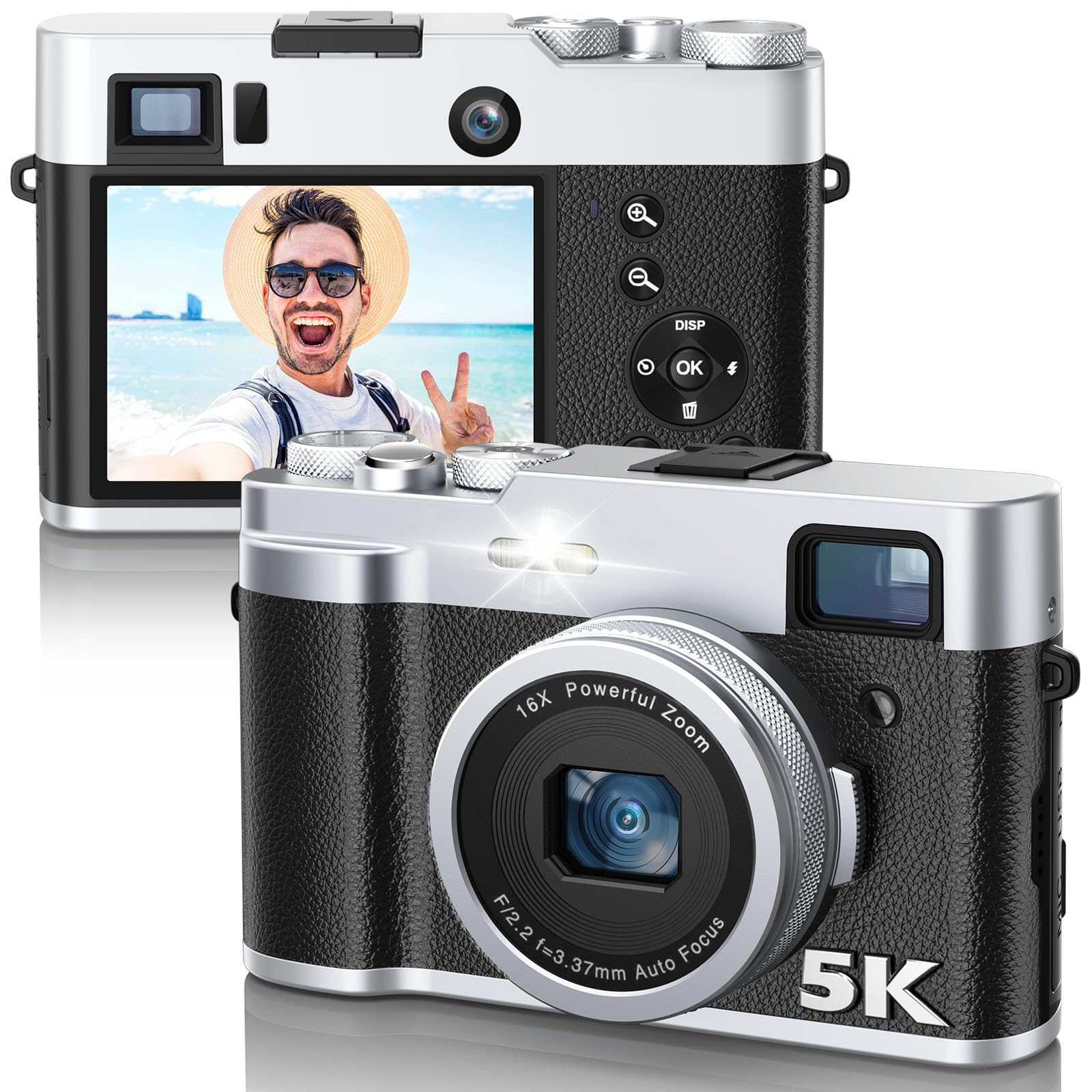 5K Digital Camera for Photography & Video - 48MP Autofocus Vlogging Camera with Anti-Shake, Flash & Viewfinder | 16X Digital Zoom Compact Travel Camera | Includes 32GB Card & 2 Batteries | Perfect for Travel, Vlogging, Selfies & YouTube Content Creation