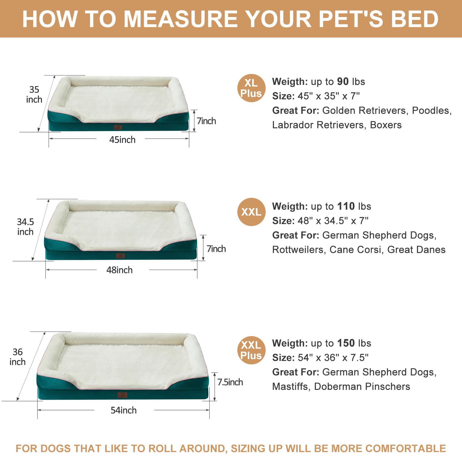 Orthopedic Dog Bed for Large Dogs - Waterproof Pet Sofa with Removable Washable Cover, Medium Support Bed with Raised Sides - Perfect for Elderly Dogs & Joint Pain Relief in Living Room or Bedroom