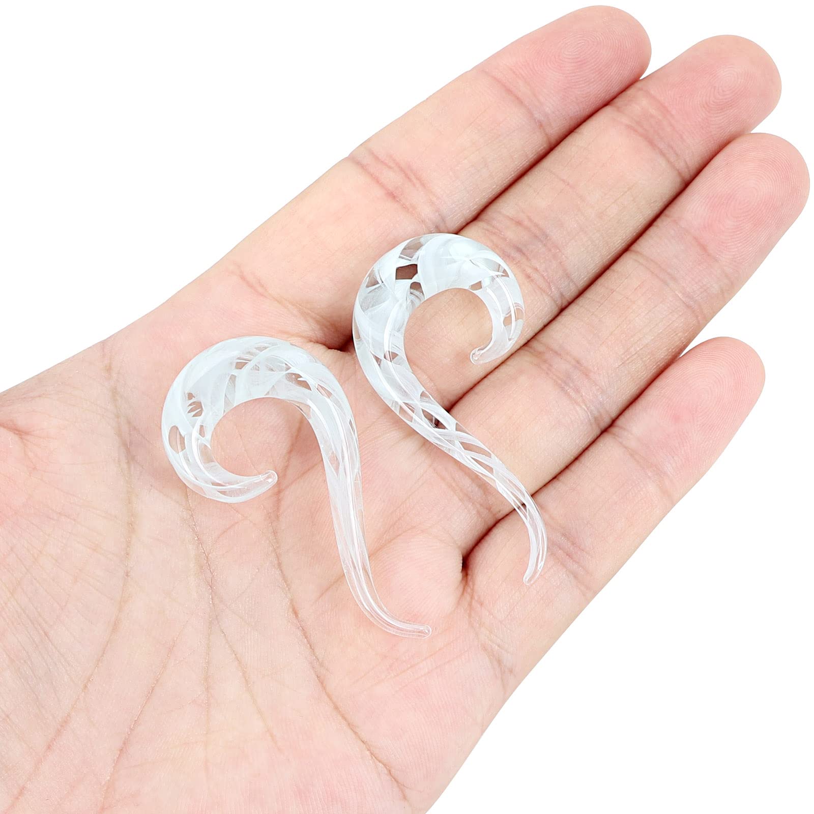 Oyaface 2 Piece Glass Ear Tapers and Plugs Set - 8G to 00G Seahorse Spiral Gauges for Ear Stretching - Hypoallergenic Piercing Jewelry for Men and Women - Perfect for Daily Wear and Body Modification