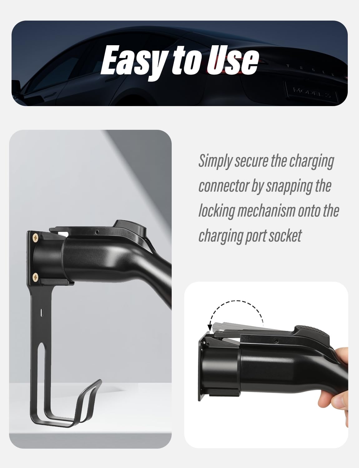 BMZX J1772 EV Charger Holder - Wall Mount Kit & Cable Organizer for Electric Car Charging Station - Nozzle Holster Dock & J-Hook - Perfect for Home & Public Charging Stations