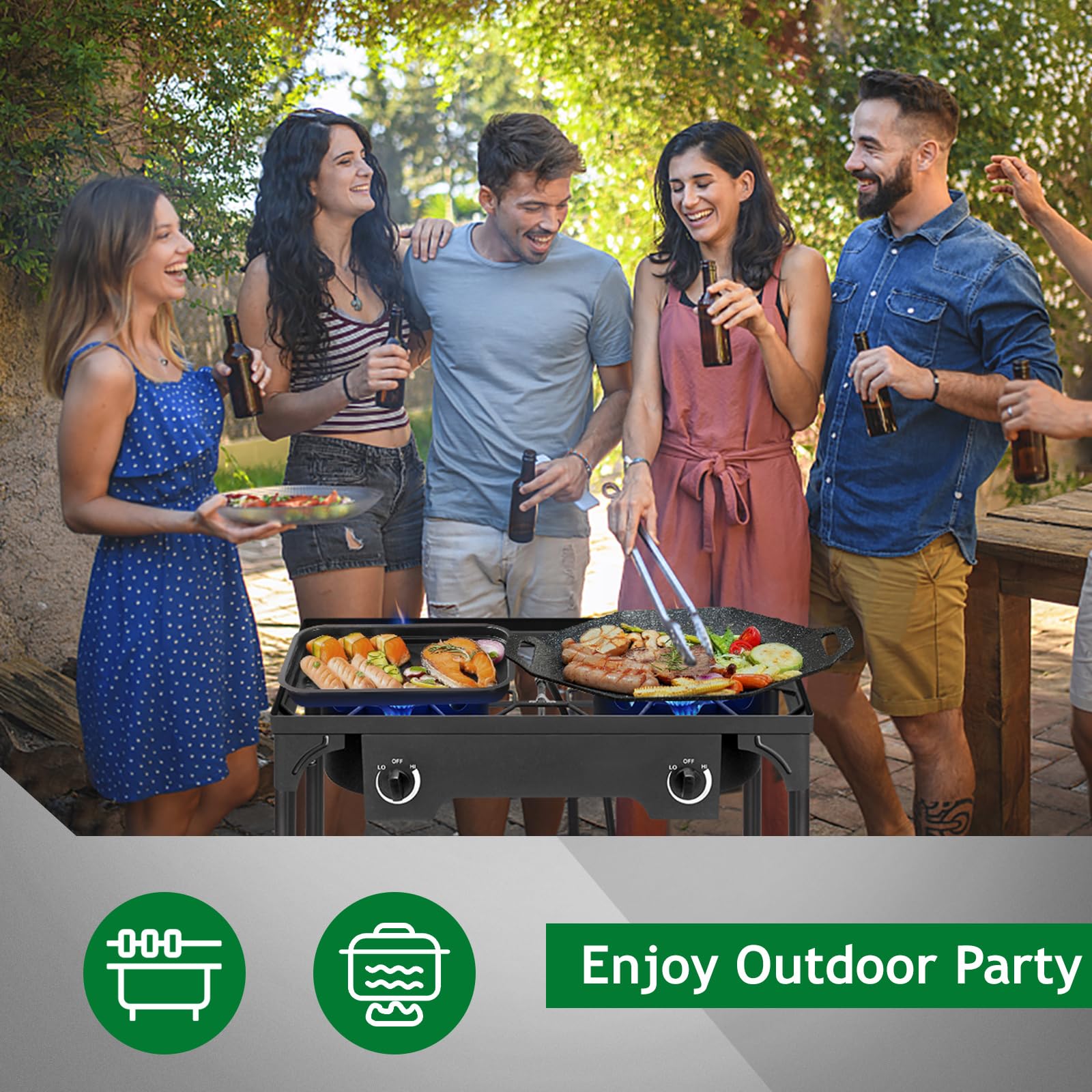 Outvita 2 Burner Propane Gas Stove - 150,000 BTU High-Power Outdoor Camping Stove with Detachable Legs Stand - Perfect for Backyard BBQ, Turkey Frying, Baking & Picnic Cooking - Portable for Camping, Tailgating & RV Trips