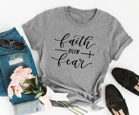 Faith Over Fear Christian T-Shirt for Women - Religious Inspirational Tee - Perfect for Church, Bible Study & Everyday Wear
