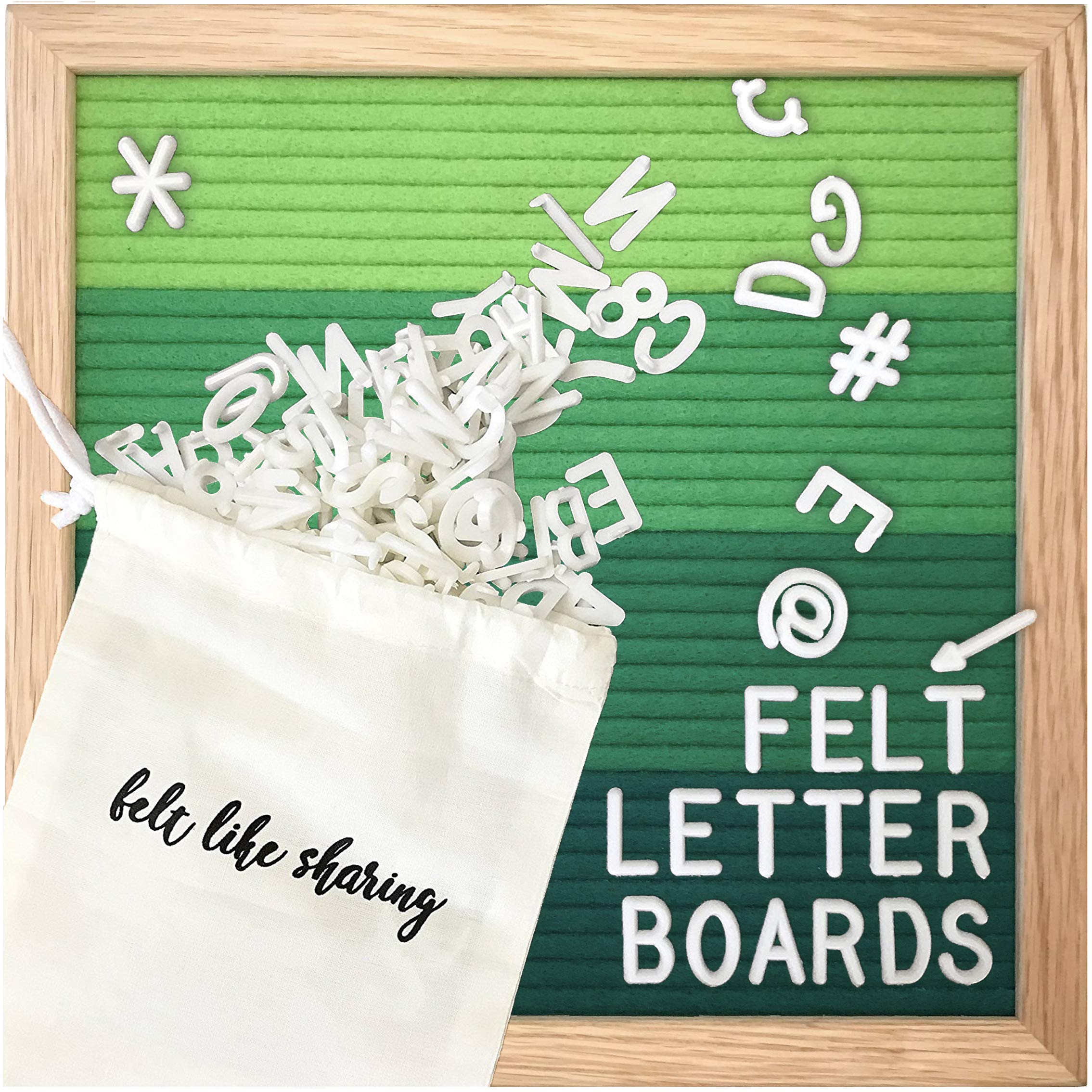 10x10 Inch Felt Letter Board with 300 Changeable Letters - White Oak Frame Message Board for Baby Announcements, Milestones & Office Decor | Perfect for Home, Nursery, Wedding Signs & Business Displays (Greener Grass)