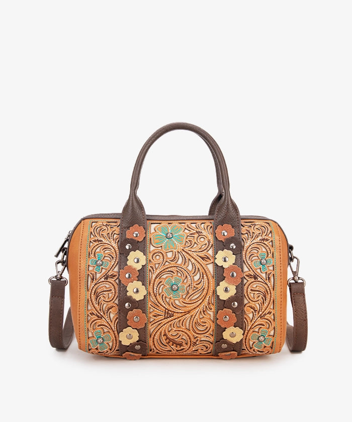 Montana West Embroidered Floral Cut Out Boston Bag Set - Stylish Leather Shoulder Purse for Women, Perfect for Work, Travel & Everyday Use