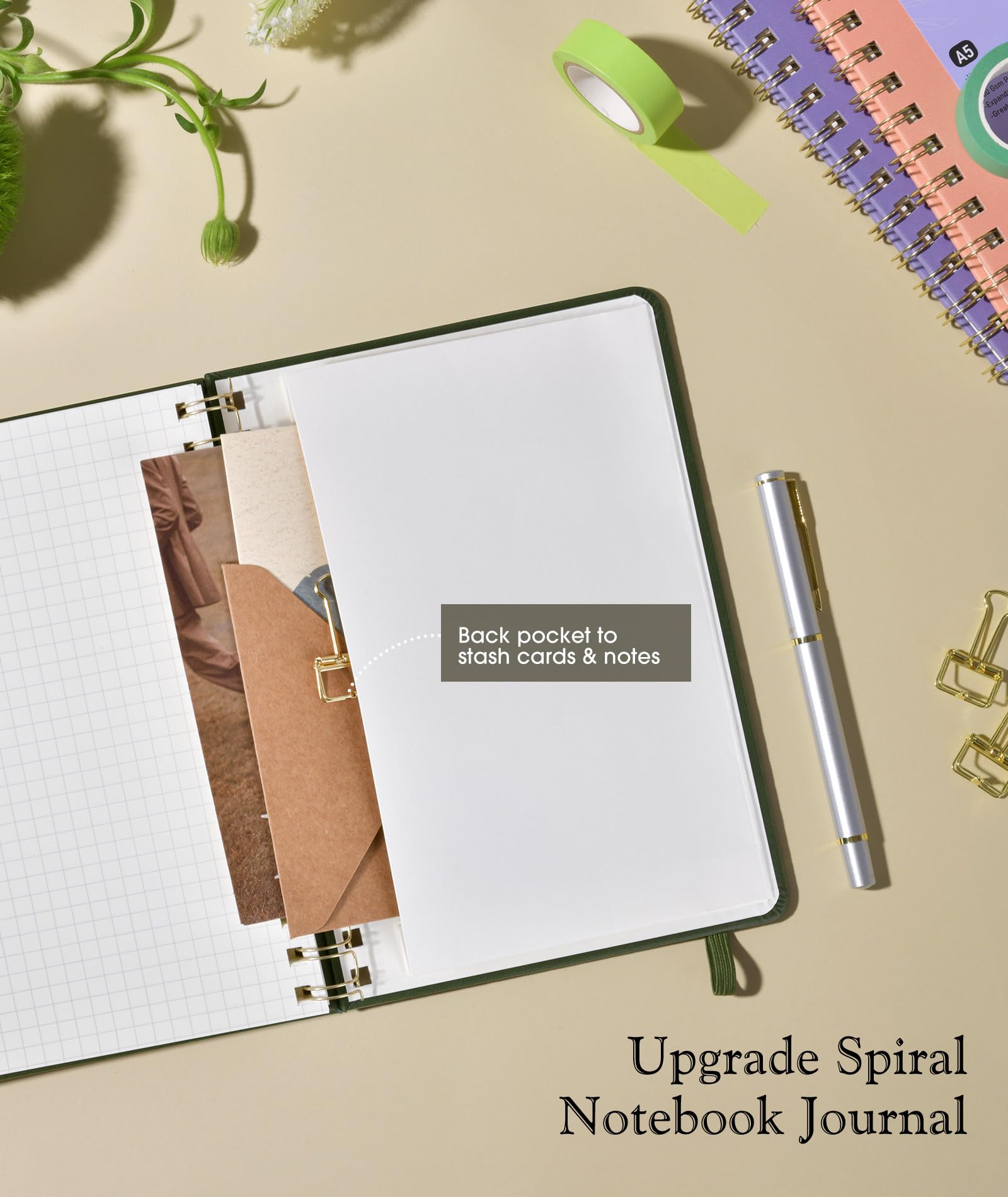 A5 Spiral Notebook with Graph Paper - 100 GSM Hardcover Grid Journal for Writing & Note Taking, 150 Pages, 5.75