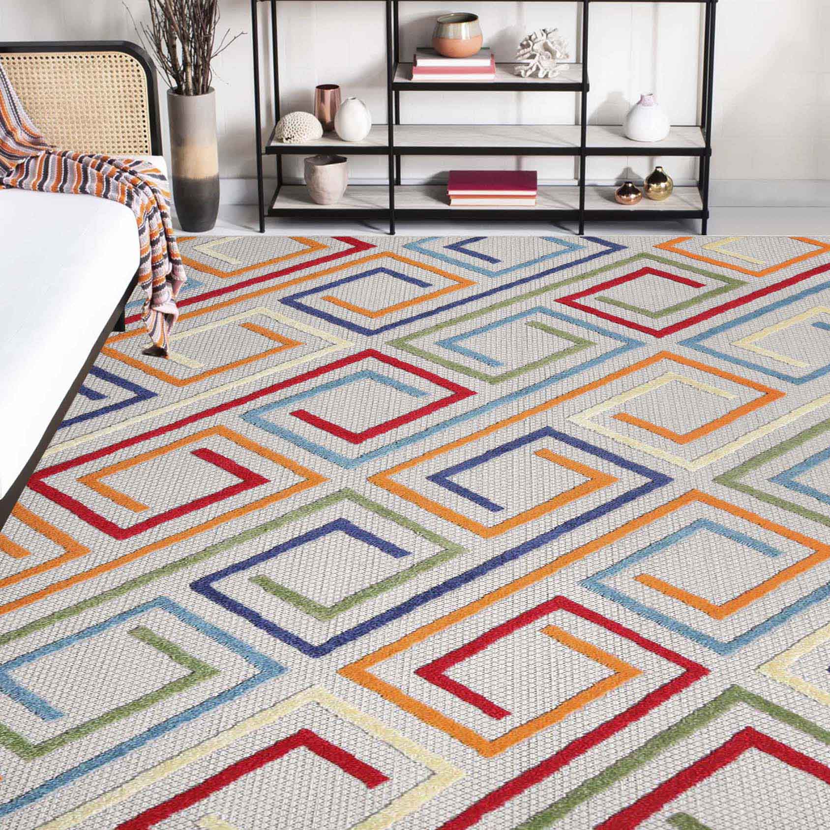 Stylish Geometric Modern Indoor Outdoor Area Rug - Perfect for Living Room, Patio, and Bedroom Decor