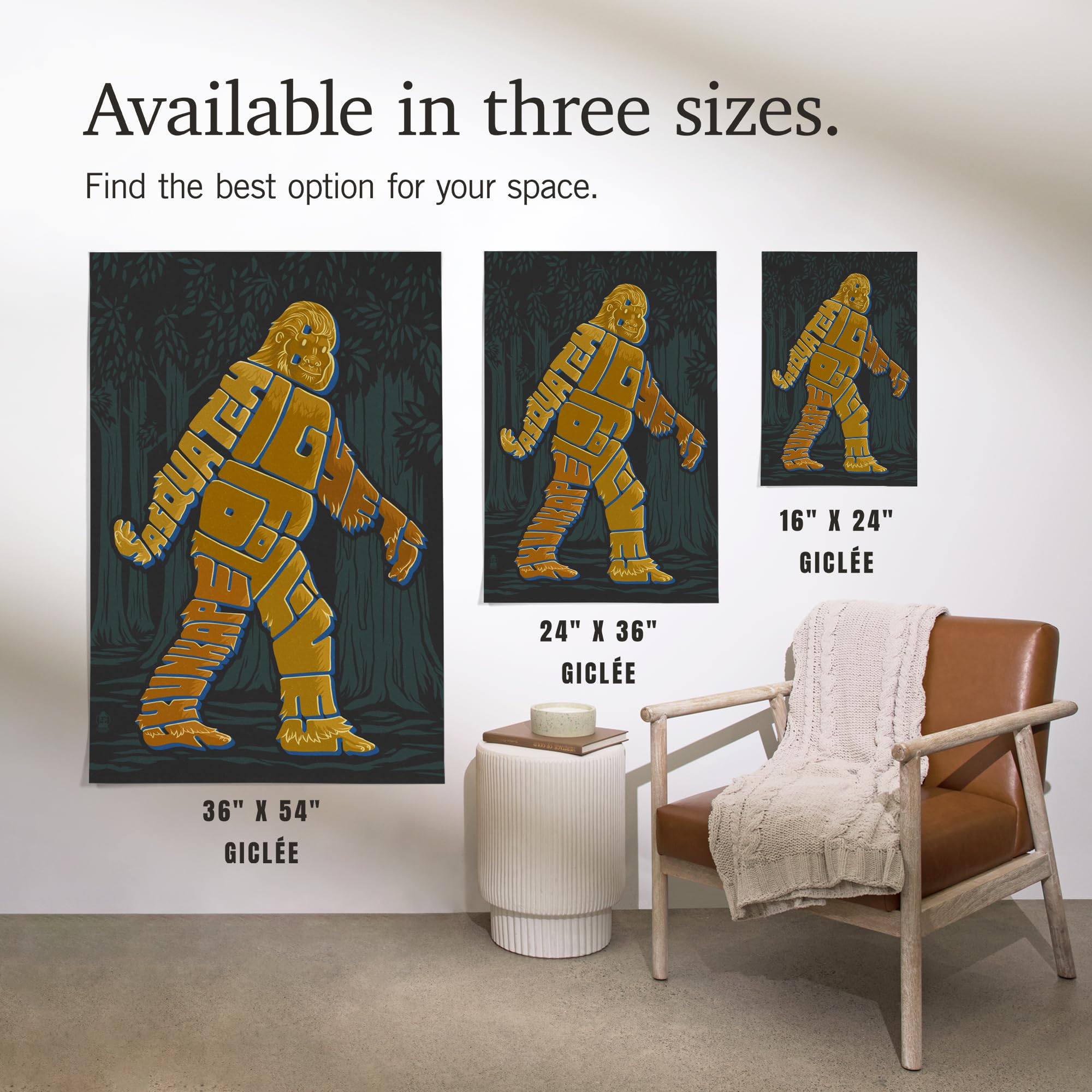 Lantern Press 16x24 Inch Giclee Print - Bigfoot Names Typography Art - Perfect for Home Decor, Office Wall Art & Cryptid Enthusiast Gifts