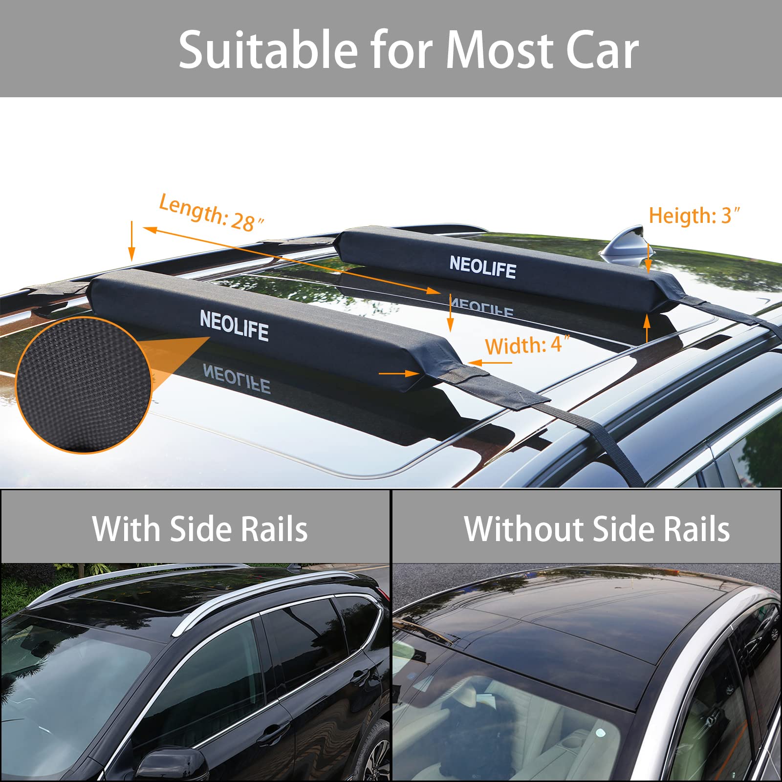 Universal Soft Roof Rack Pads with Single Wrap-Rax Straps & Storage Bag – 28