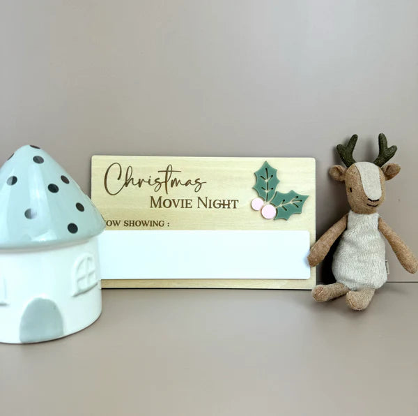 Christmas Movie Night Decor Sign - Holiday Home Wall Art for Cozy Family Gatherings & Festive Decorations