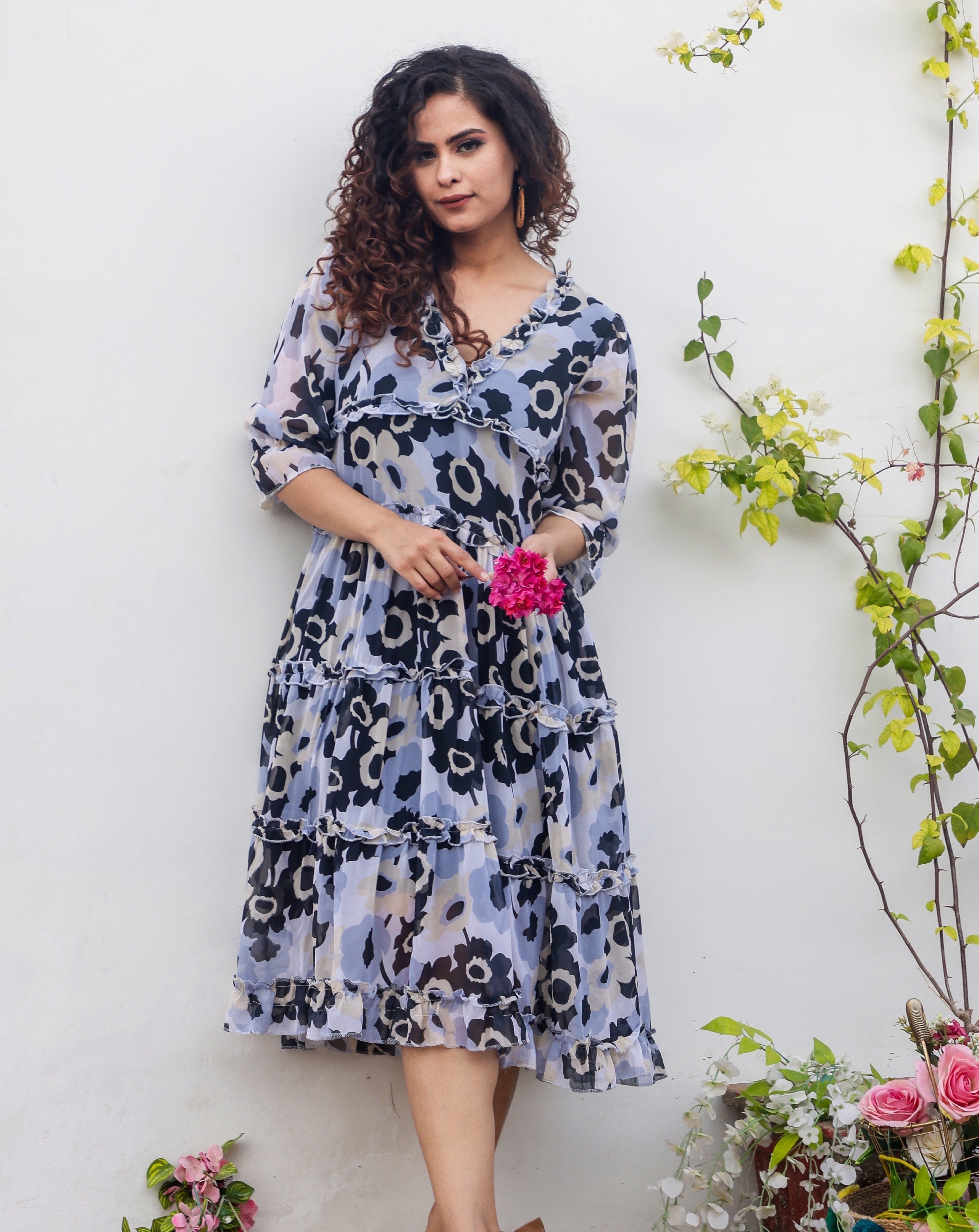 Elegant Grey Floral Print Maxi Dress for Women - Summer Beach Party, Wedding Guest & Vacation Outfit