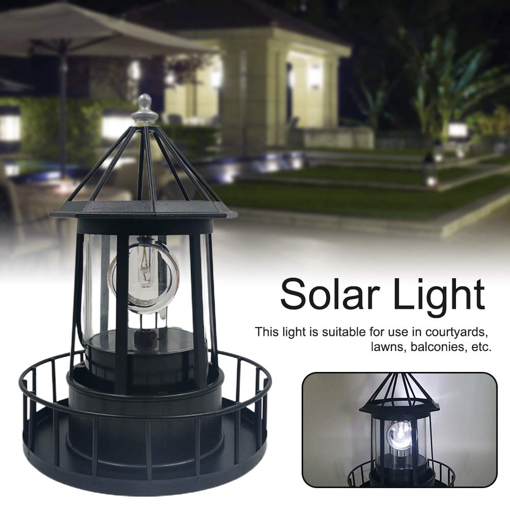 Solar Powered Lighthouse Light - 360° Rotating IP65 Waterproof Outdoor Garden Decor for Lawn, Patio, Pond & Yard | Landscape Beacon with Smoke Effect | Perfect for Backyard, Pathway & Nighttime Ambience