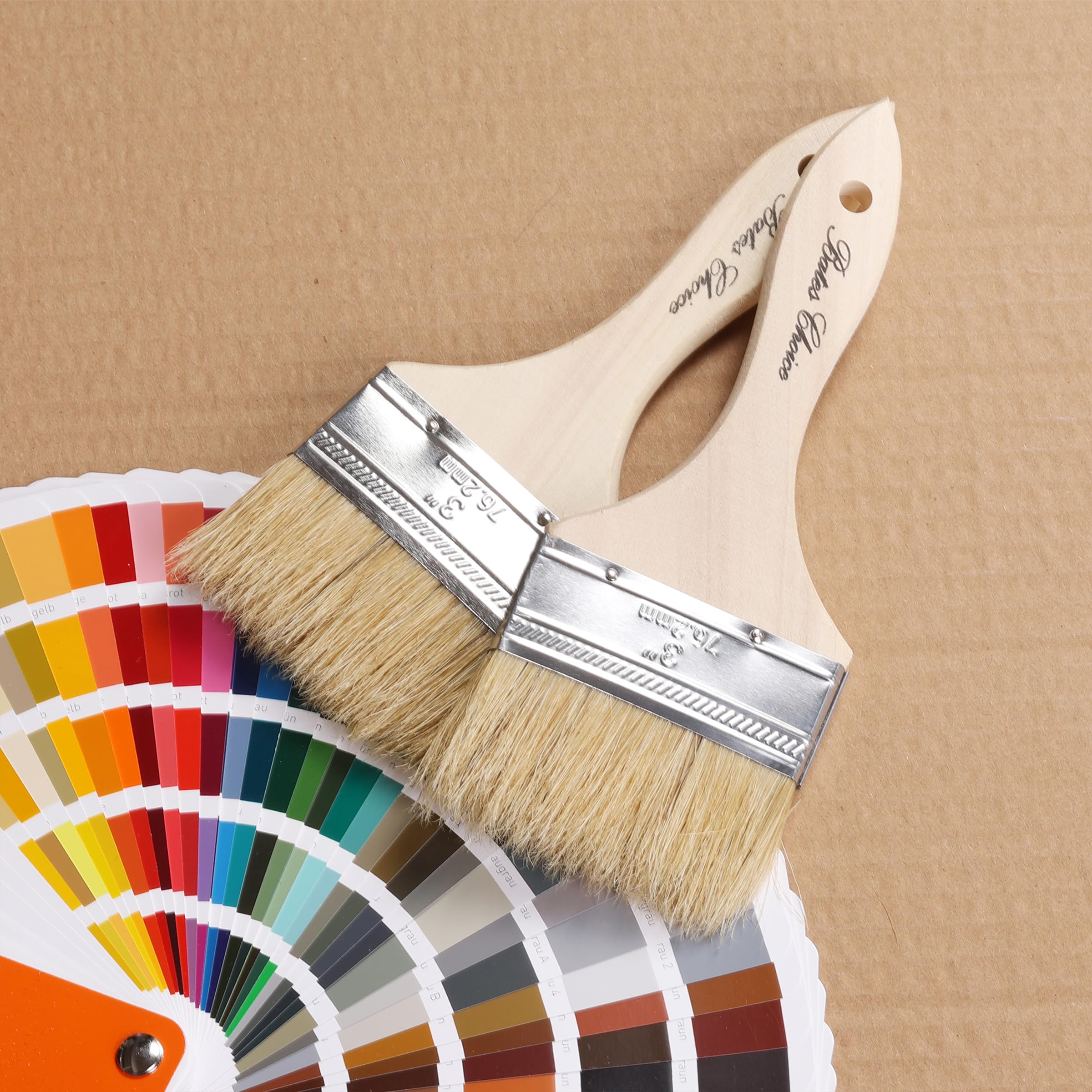 Bates 3 Inch Natural Bristle Chip Paint Brushes - 12 Pack for Wood Staining, Painting & DIY Projects - Durable Paint Brushes for Furniture, Cabinets & Home Renovation