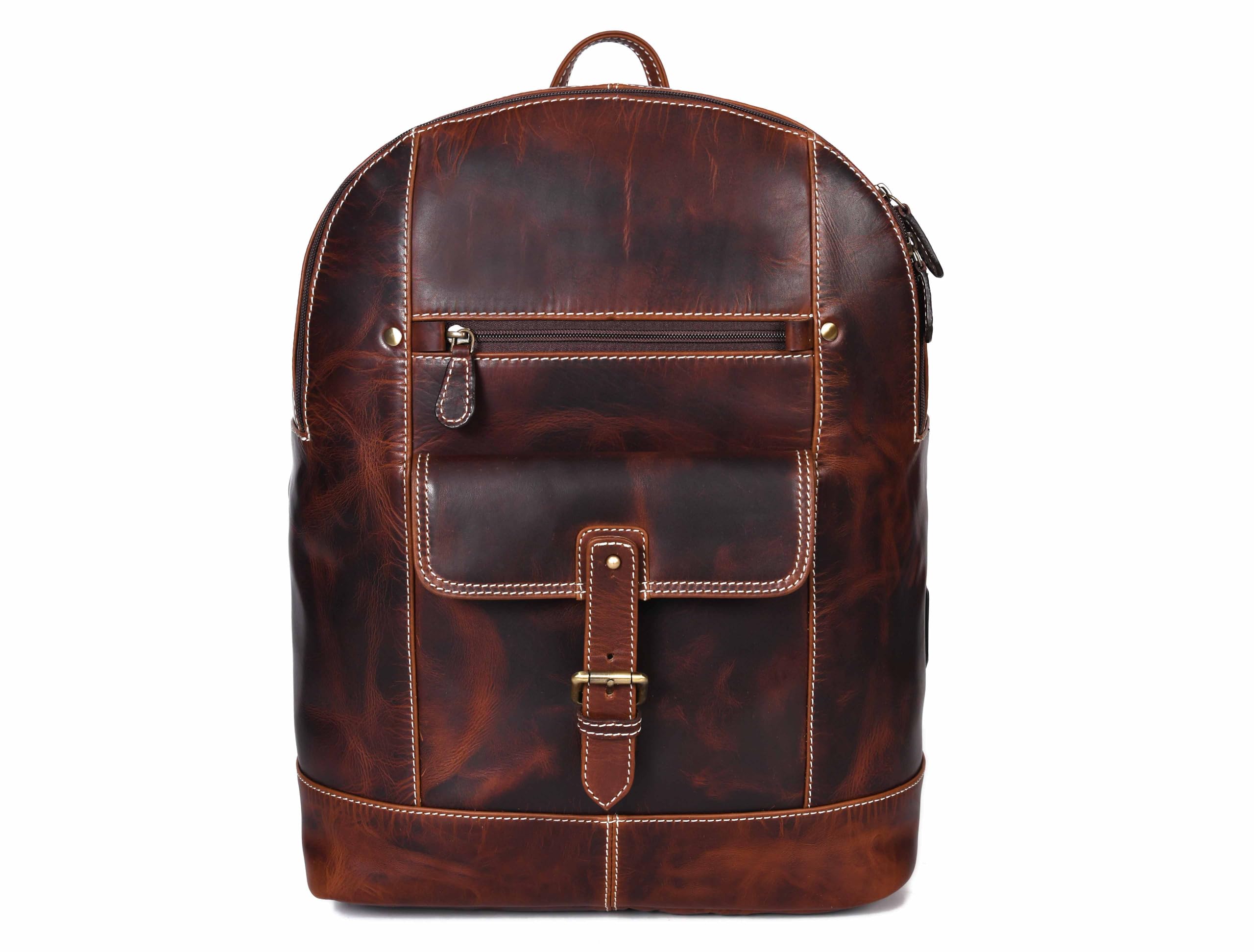 Premium Handmade Full Grain Leather Backpack for Men & Women - Durable Brown Genuine Leather Rucksack for Camping, Travel, Work & Laptop Carry - Aaron Leather Goods - Perfect for Outdoor Adventures, Commuting & Business Trips