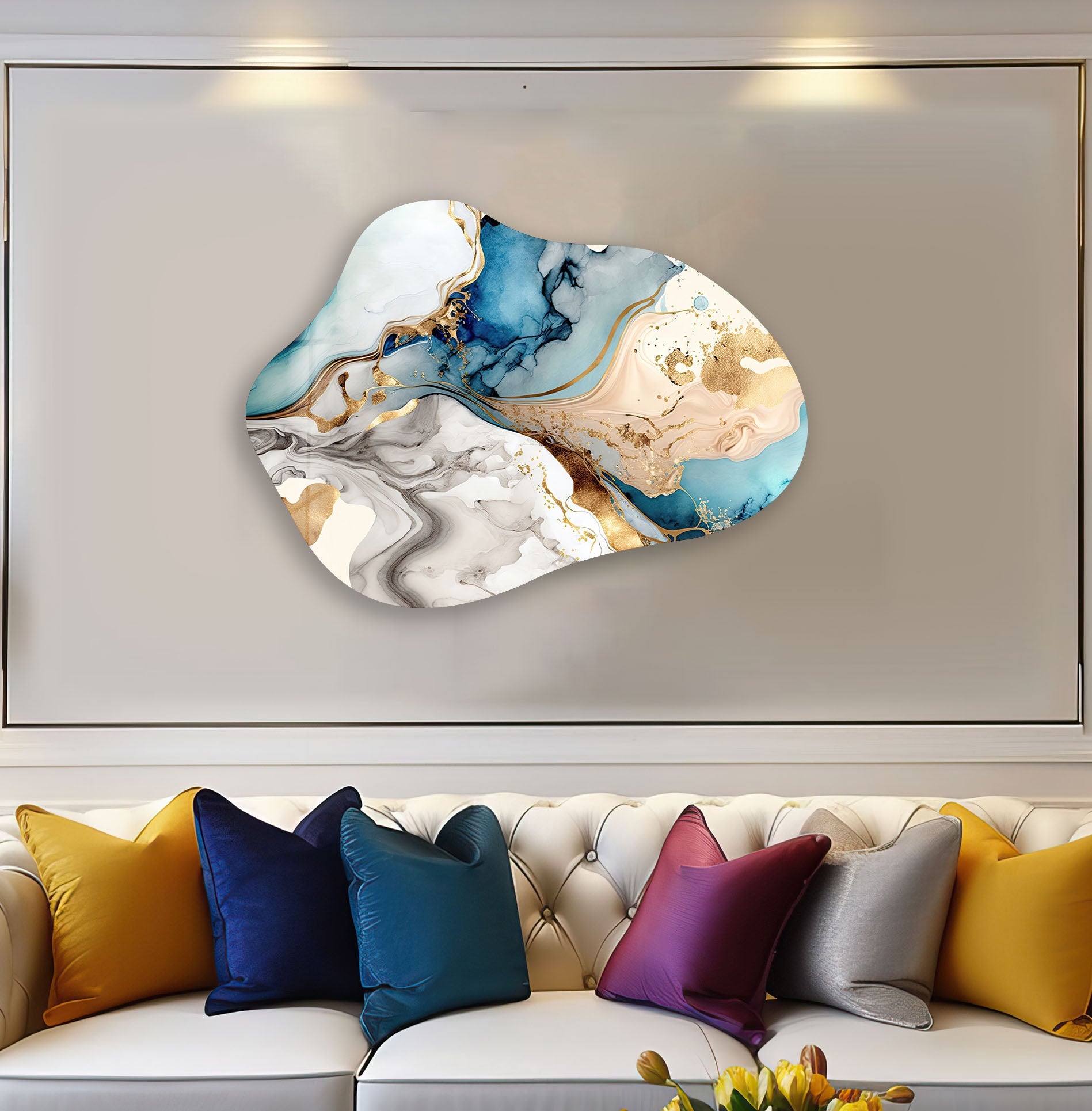 Blue Alcohol Ink Abstract Glass Wall Art - Handmade Modern Home Decor for Living Room, Bedroom, Office - Unique Gift Idea for Housewarming & Wedding
