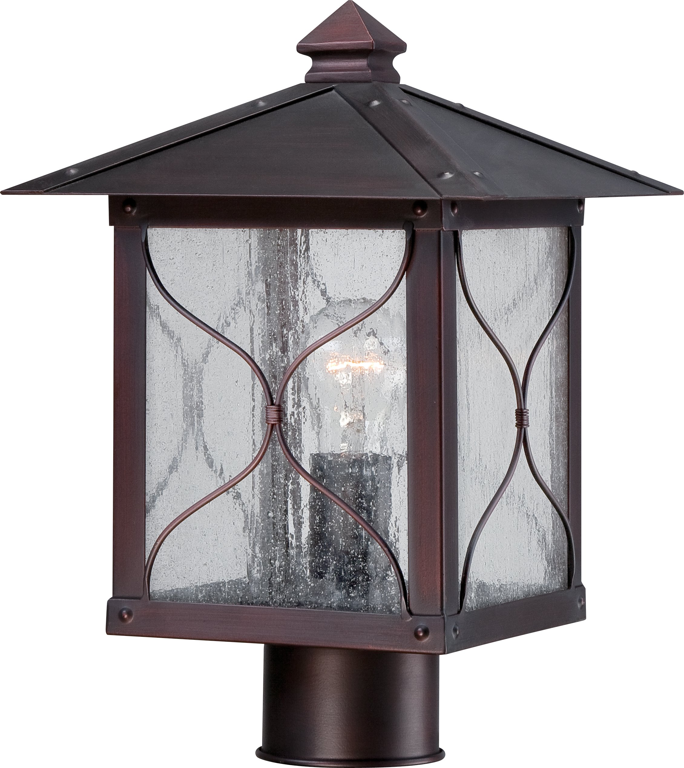 Nuvo Lighting 60/5615 Vega Post One Light Outdoor Lantern - 100W Classic Bronze Porch & Patio Light with Clear Seeded Glass - Perfect for Entryways, Gardens, and Outdoor Pathways